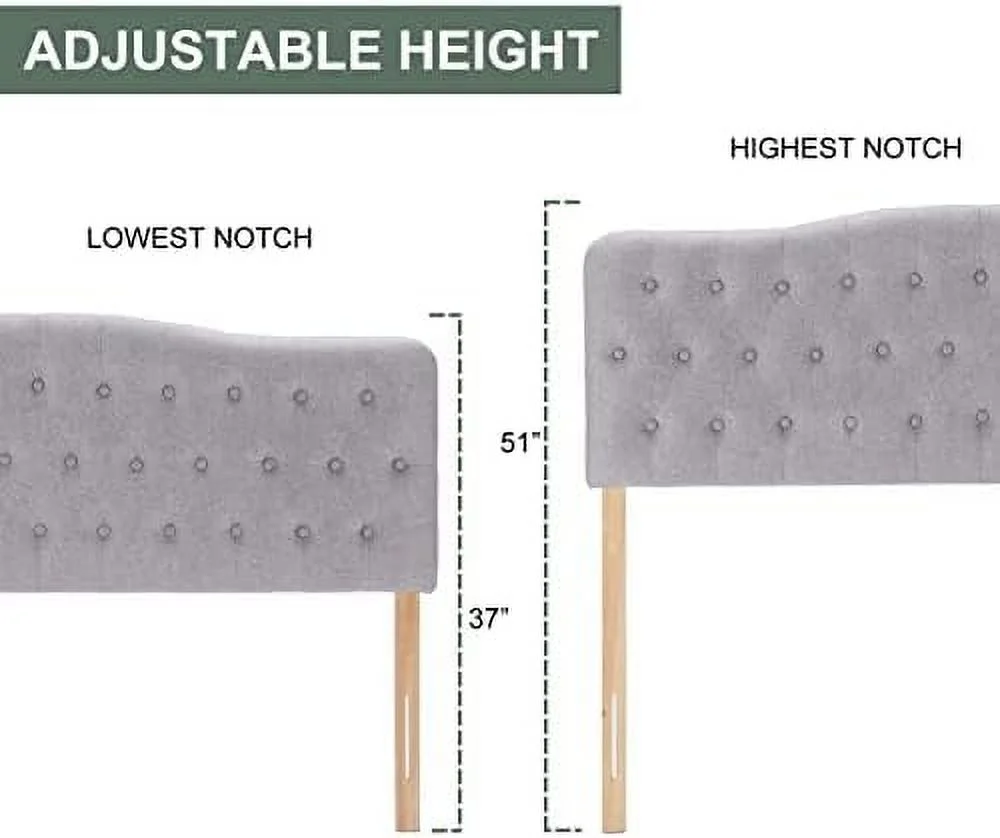 HBBOOMLIFE Upholstered Twin Headboard  Button  Tufted Headboard with Adjustable Height and Solid Wood Leg  Linen Fabric Padded Headboard for Twin Size Bed  Mordern Head Board  Grey