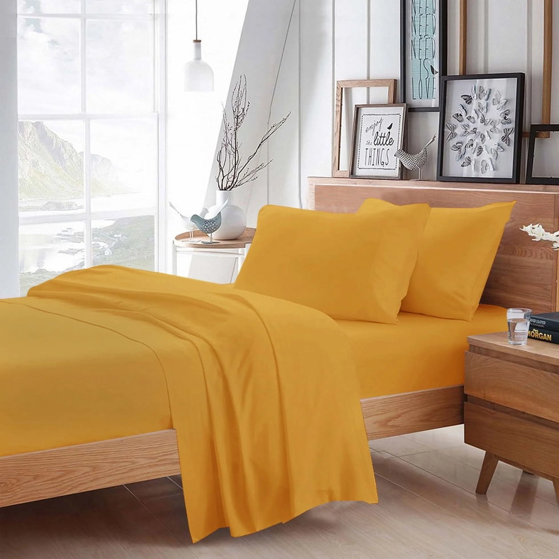 BedDecor 400 TC 100% Egyptian Cotton 4PC Sheet Set, 1PC Fitted Sheet, 1Flat Sheet and 2 Pillow Covers Gold California King Size 15
