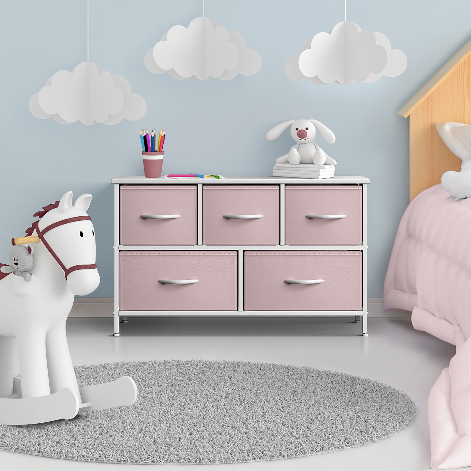 Sorbus Dresser with 5 Drawers - Furniture Storage Chest for Kid’s, Teens, Bedroom - Pink
