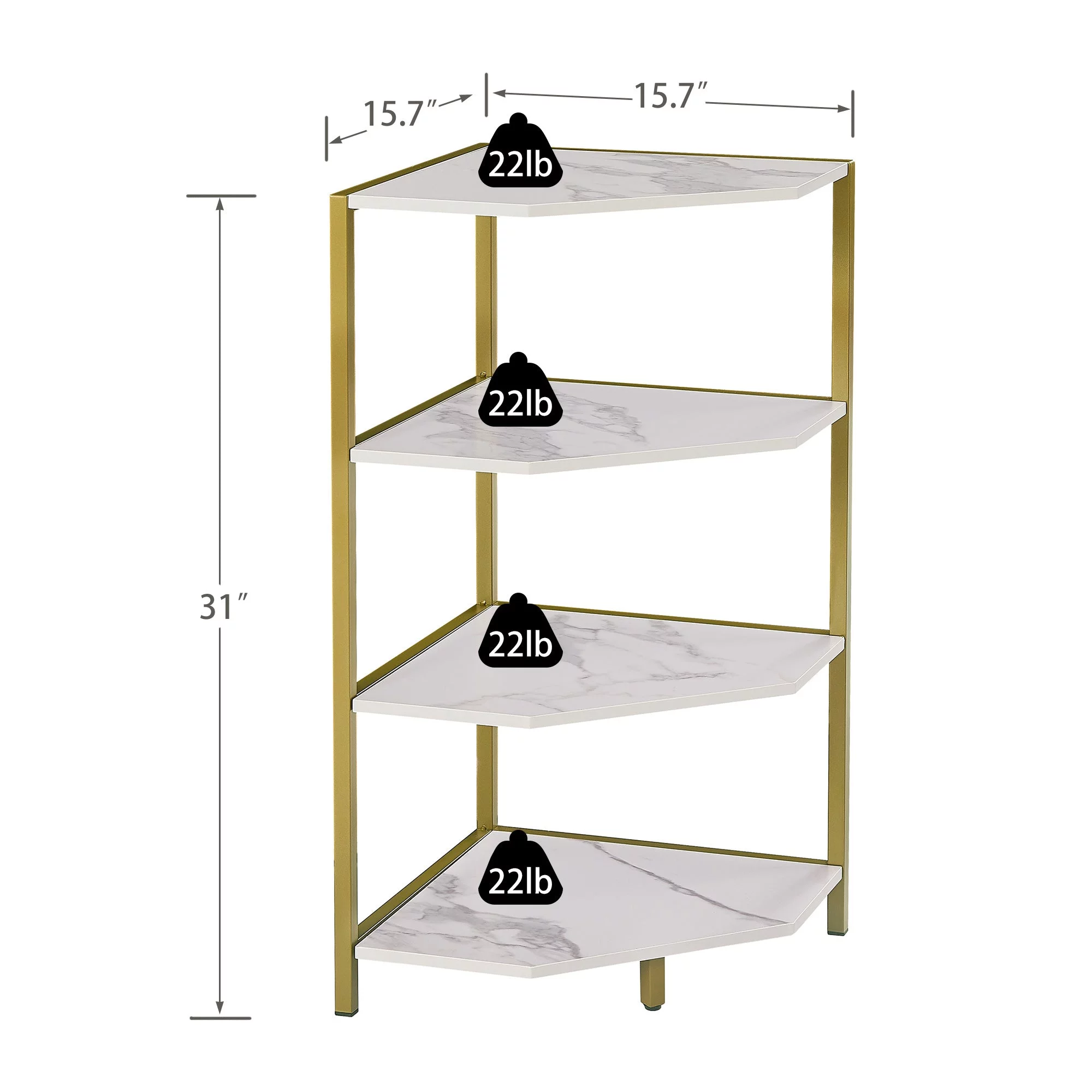 VECELO Set of 2 Corner Shelf, 4-Tier Corner Bookshelf Small Bookcase Display Rack Plant Stand, Gold