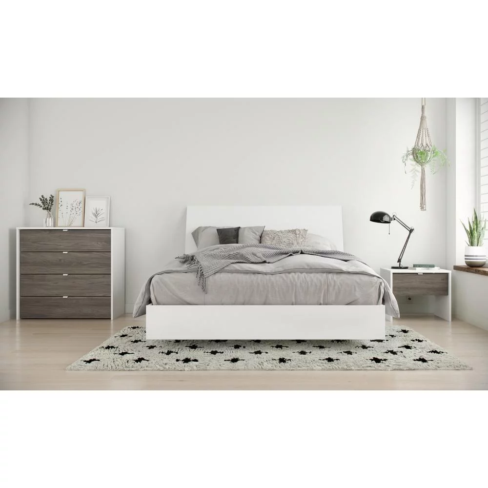 Nexera Chalk 4 Piece Full Size Bedroom Set, Bark Grey and White