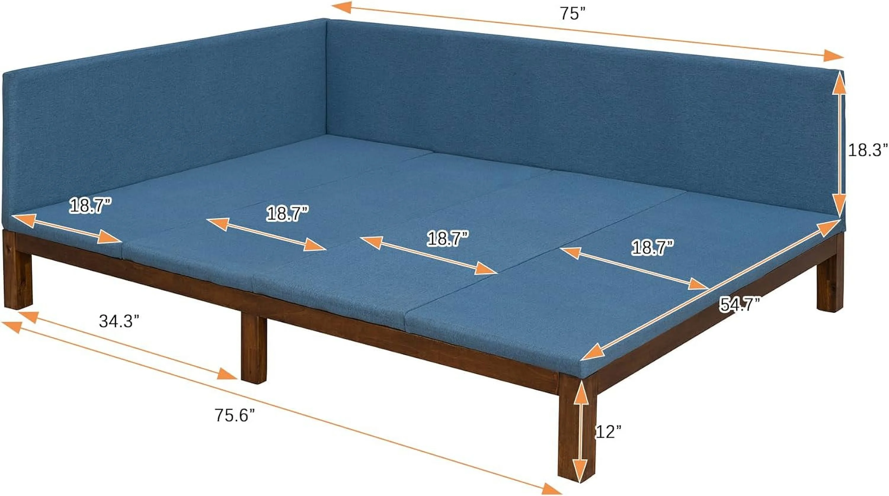 Upholstered Full Size Daybed Frame, Full Daybed With Slat Support, Wooden Full Bed, Sofa Bed Full Size For Living Room Bedroom, No Box Spring Needed (Full, Blue)