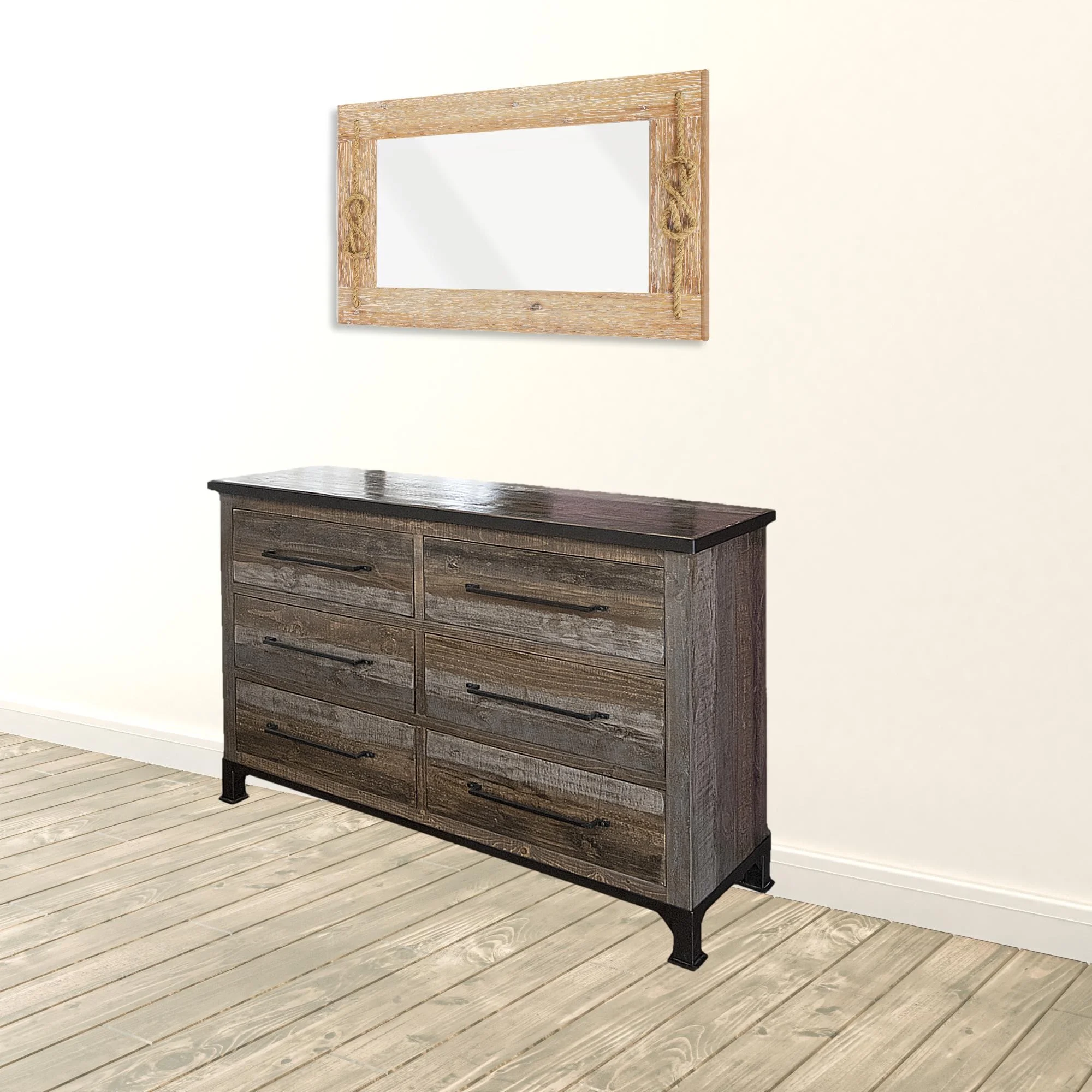 HomeRoots 524543 61 in. Brown Solid Wood Six Drawer Double Dresser