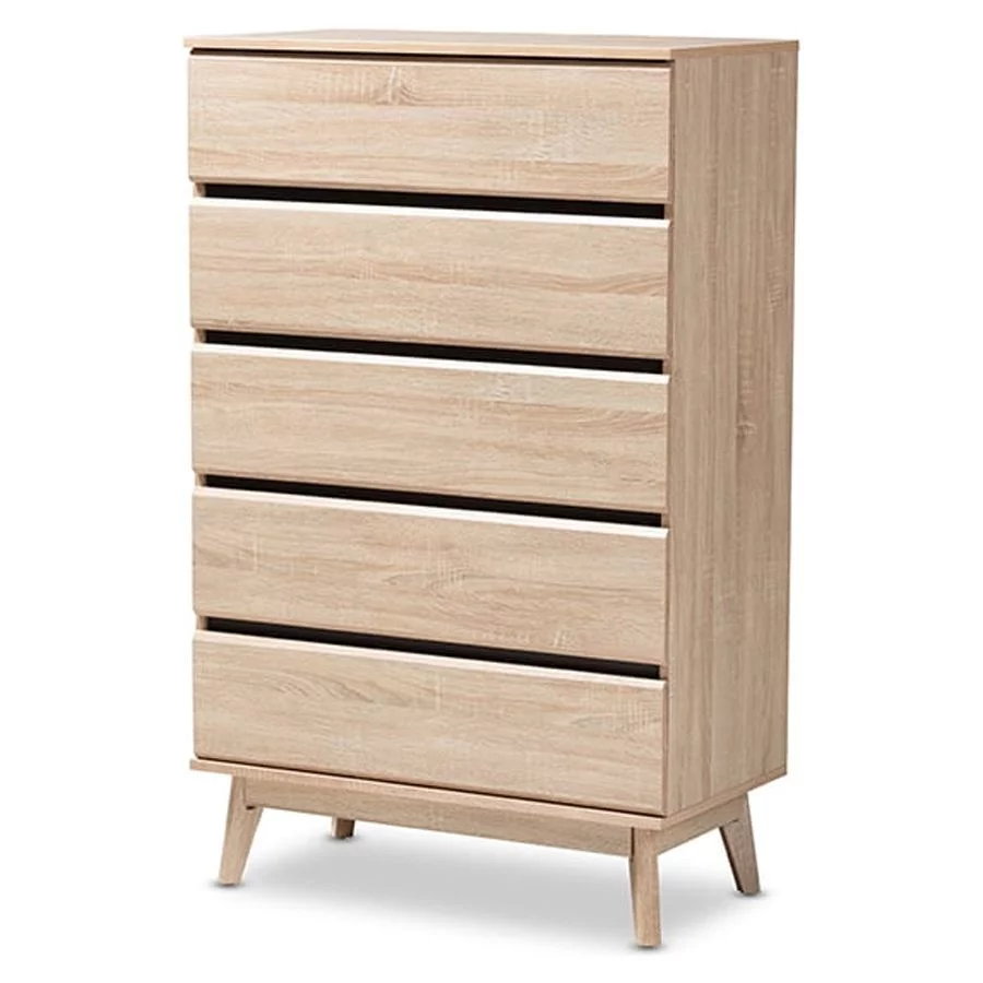 Baxton Studio Miren Mid-Century Modern Light Oak and Dark Grey 5-Drawer Chest