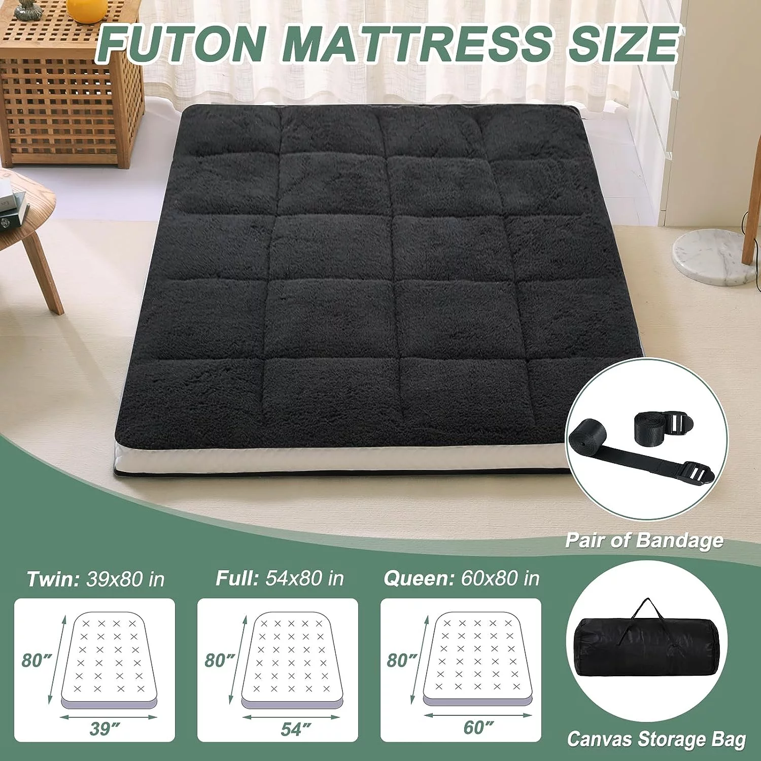 LILYPELLE Japanese Floor Mattress Futon Mattress, Thicken Sleeping Pad Foldable Roll Up Mattress Kids Floor Lounger Bed Couches Sofas