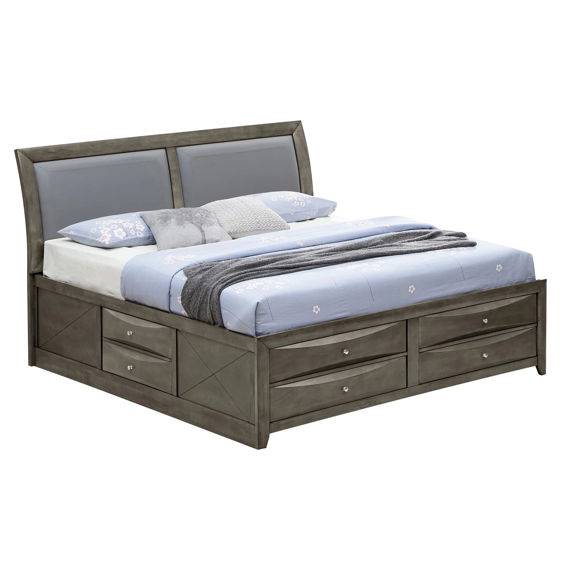 Passion Furniture PF-G1505I-KSB4 Marilla Panel Beds, Gray - King Size