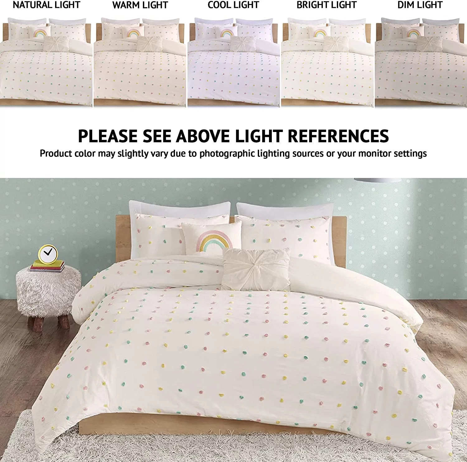 Perfect Urban Habitat Kids Callie Comforter Cotton Jacquard Weave Colorful Poms Accent  Down Alternative Shabby Chic All Season Teen Bedding  Bedroom Decor  Full/Queen  Multi 5 Piece