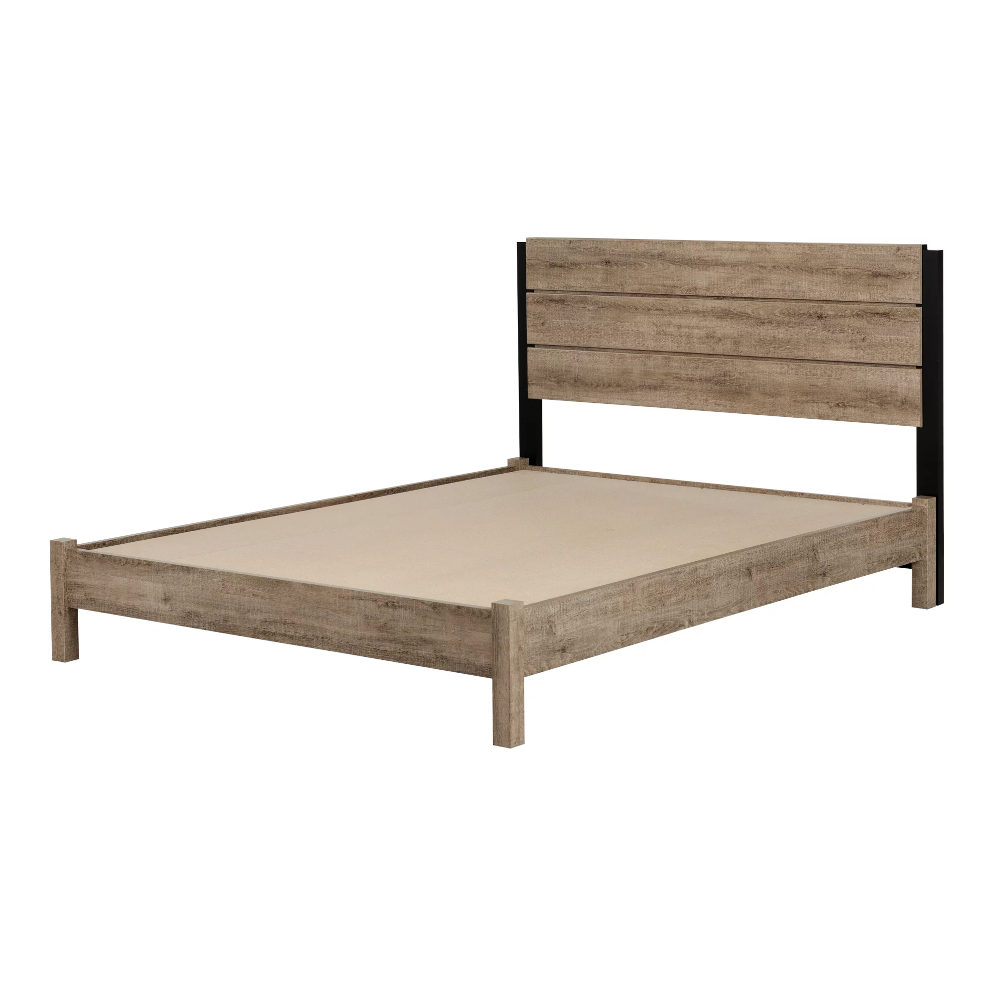 South Shore Munich Full Size Platform Bed, Weathered Oak and Matte Black