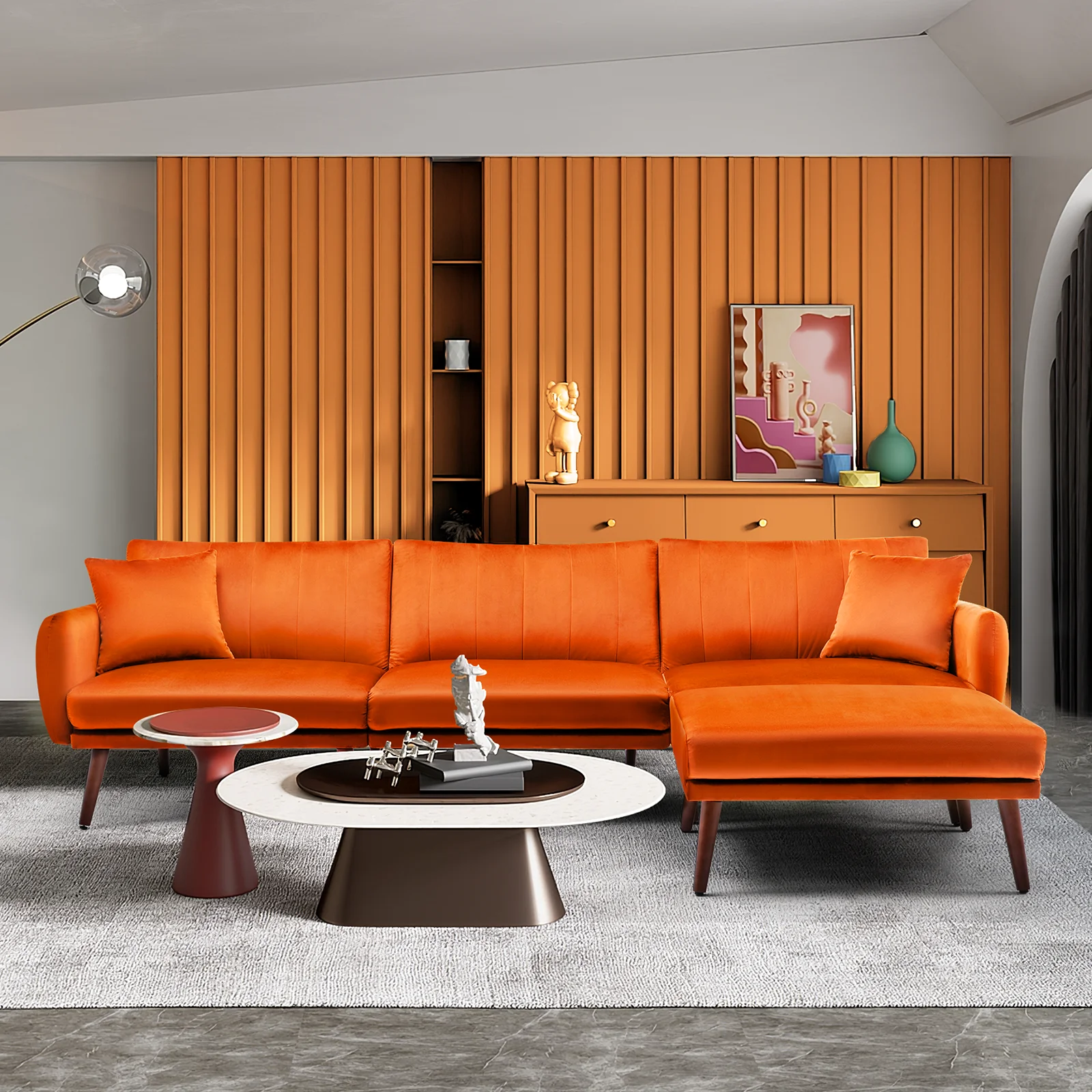JOMEED Convertible Sectional Sofa Couch, Modern Oversized Velvet Fabric Couch Sofa Bed for Living Room, Apartment