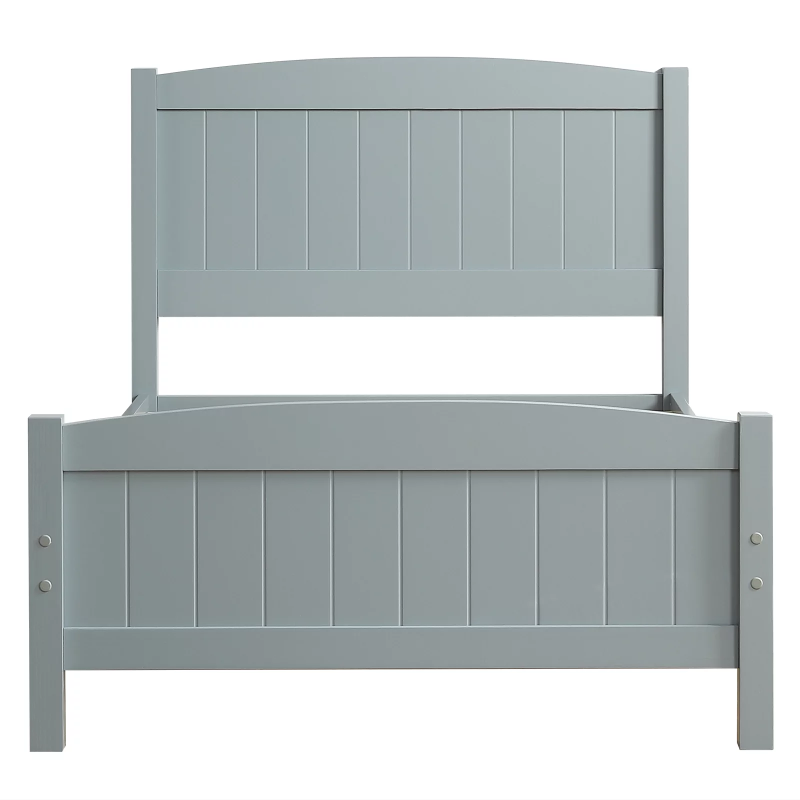 RUXAN Twin Pine Single-Layer Core Vertical Stripe Full-Board Curved Bed Head With The Same Bed Foot Wooden Bed Grey