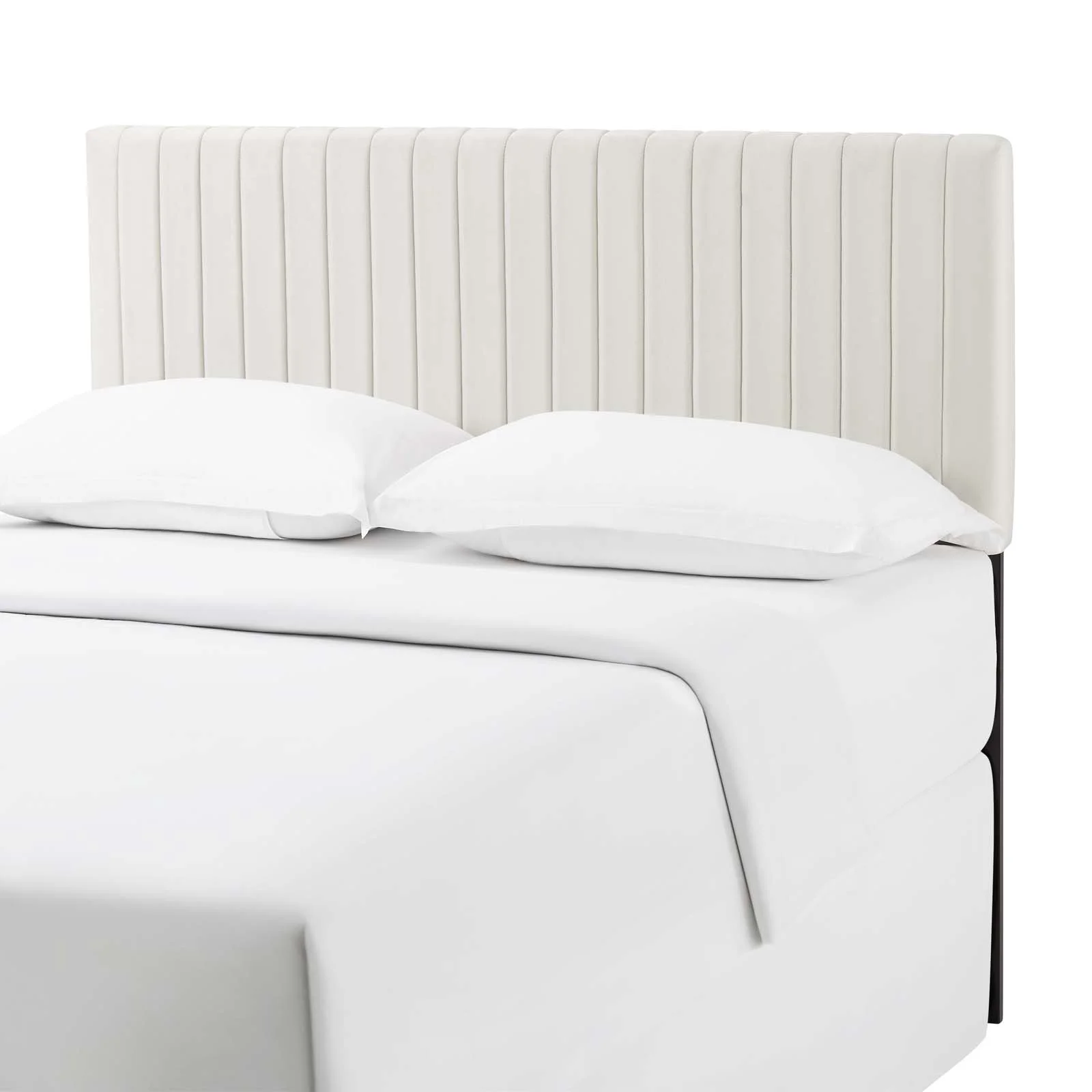 Contemporary Modern Urban Designer Bedroom Full and Queen Size Headbaord, Velvet Fabric, Ivory White