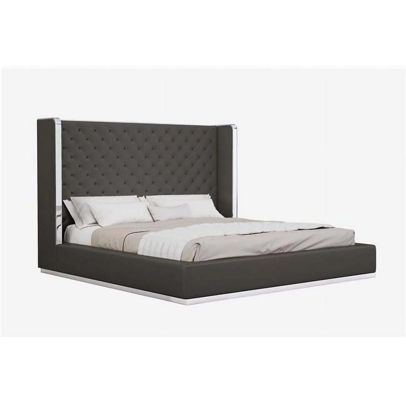 60 x 91 x 91 in. Faux Leather Bed, Dark Gray - King Size