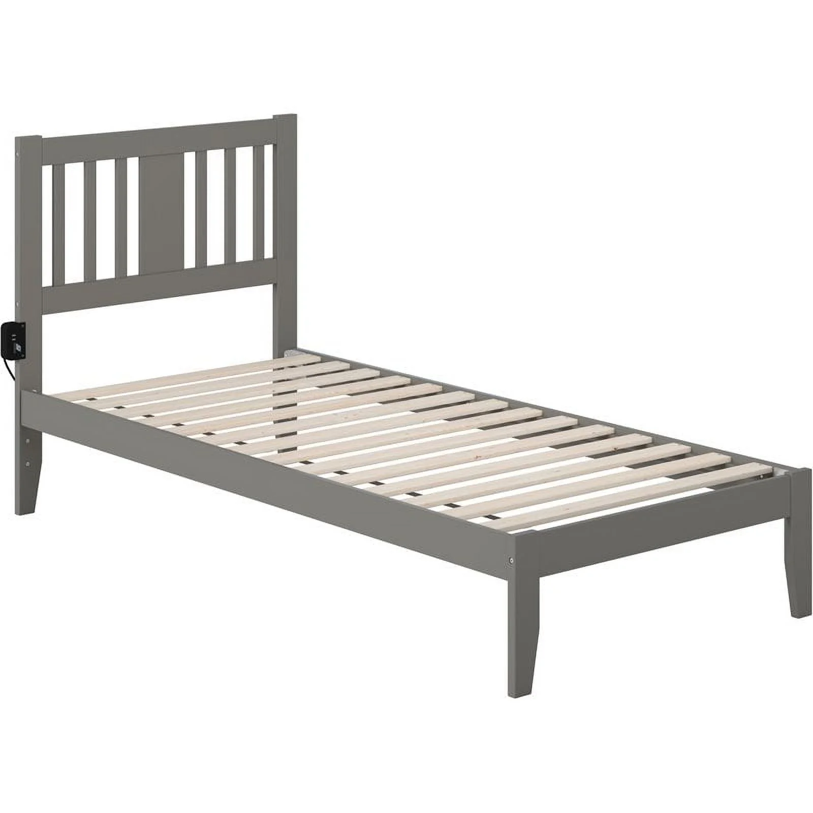 Bowery Hill Solid Wood Twin XL Spindle Bed with USB Turbo Charger in Gray
