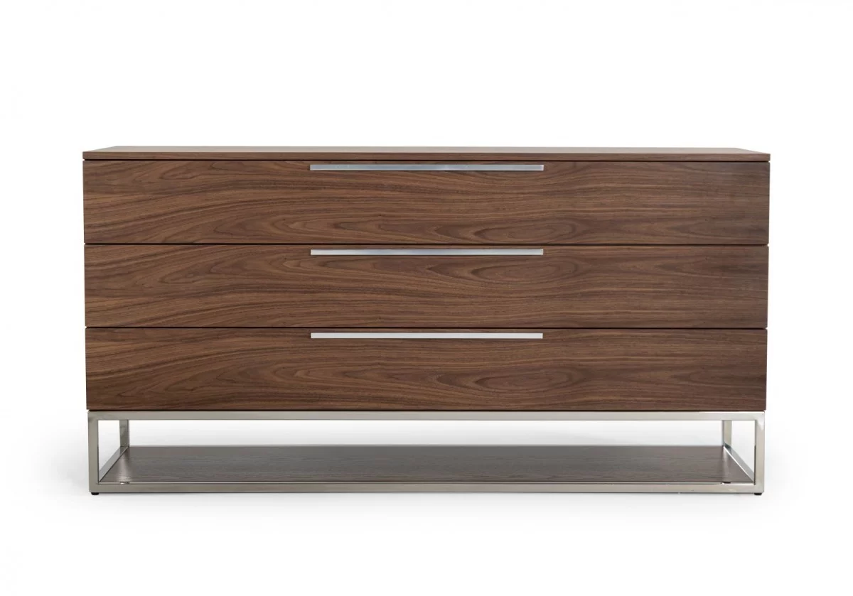 HomeRoots 29 x 58.25 x 18 in. Walnut Manufactured Wood Three Drawers Standard Dresser