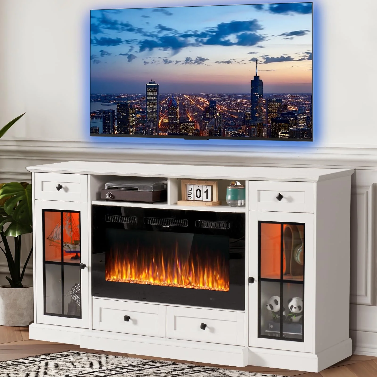 Oneinmil 68” Fireplace TV Stand with 36