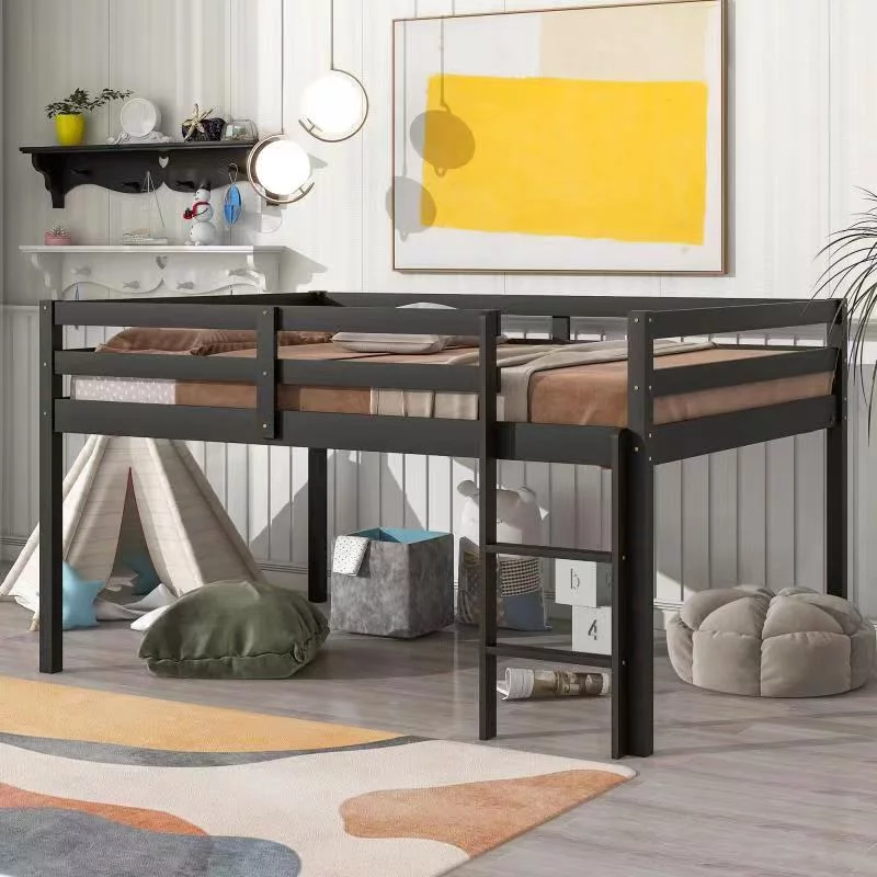 Low Height Design Loft Bed with Space Storage, Loft Beds Full Size with Full-Length Safety Bed for Kids, Teens, Adults Boys & Girls (Espresso)