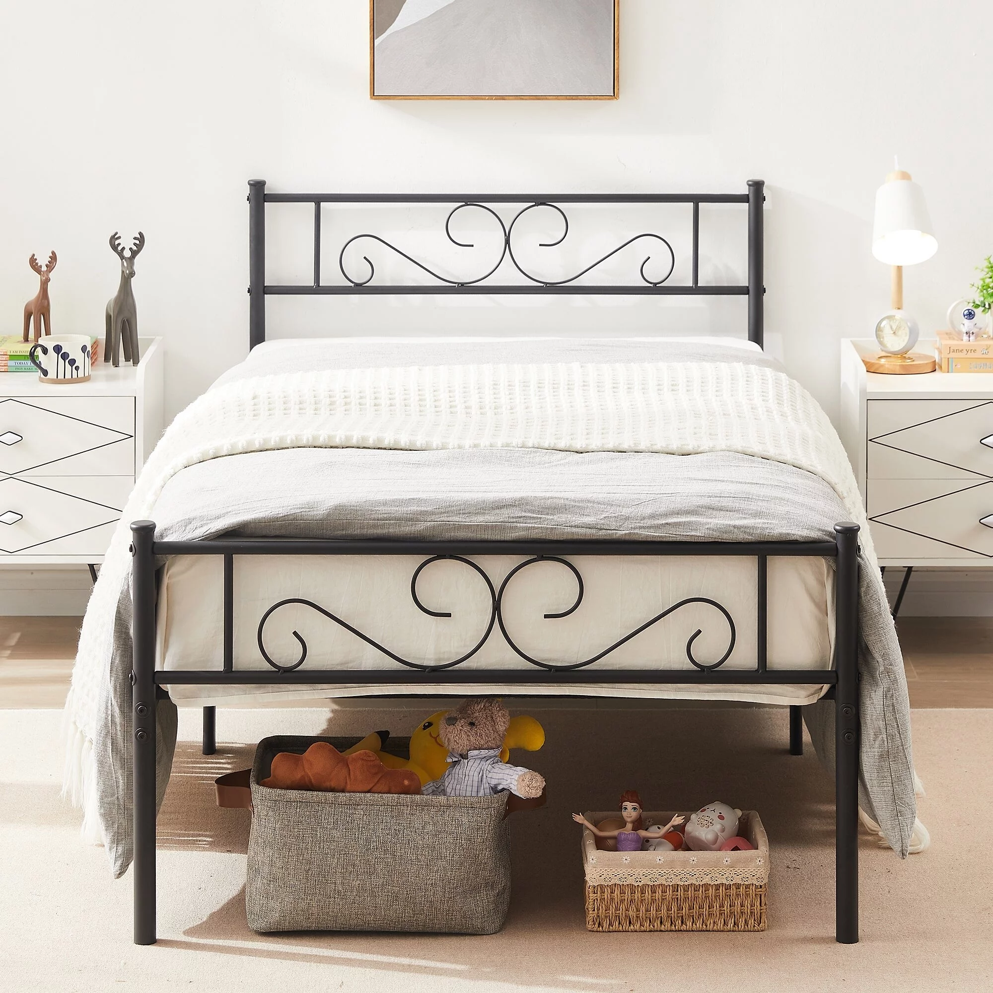 Javlergo Twin Metal Bed Frame with Headboard and Footboard for Girls/ Boys Teenagers White