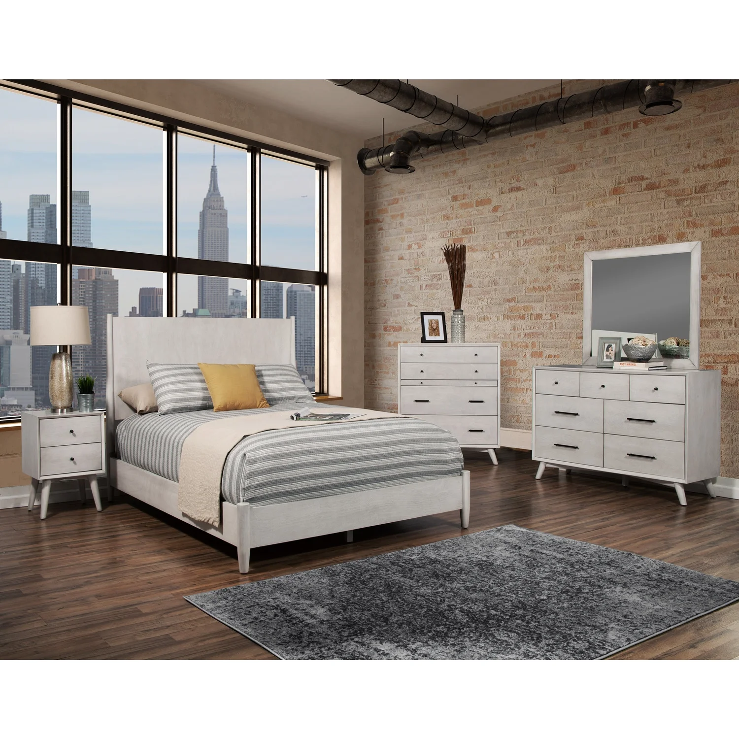 Alpine Furniture Flynn Mid Century Modern Wood California King Panel Bed in Gray