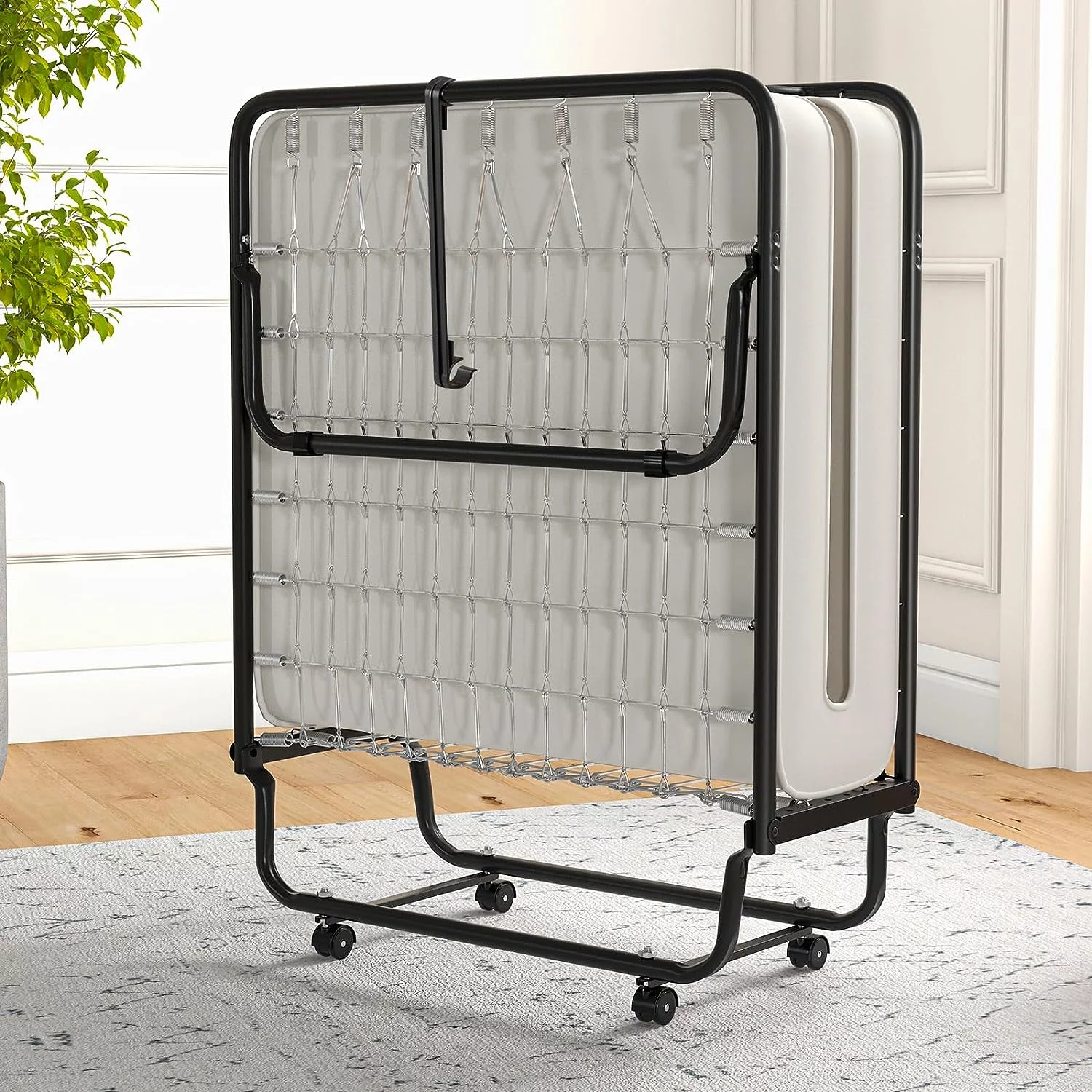 Bed with S for Adults, Fold up Bed with Memory Foam S & Metal Frame on Wheels, Cot Size Roll Away Adult Bed, Foldable Portable Guest Bed for Easy Storage, S Italy