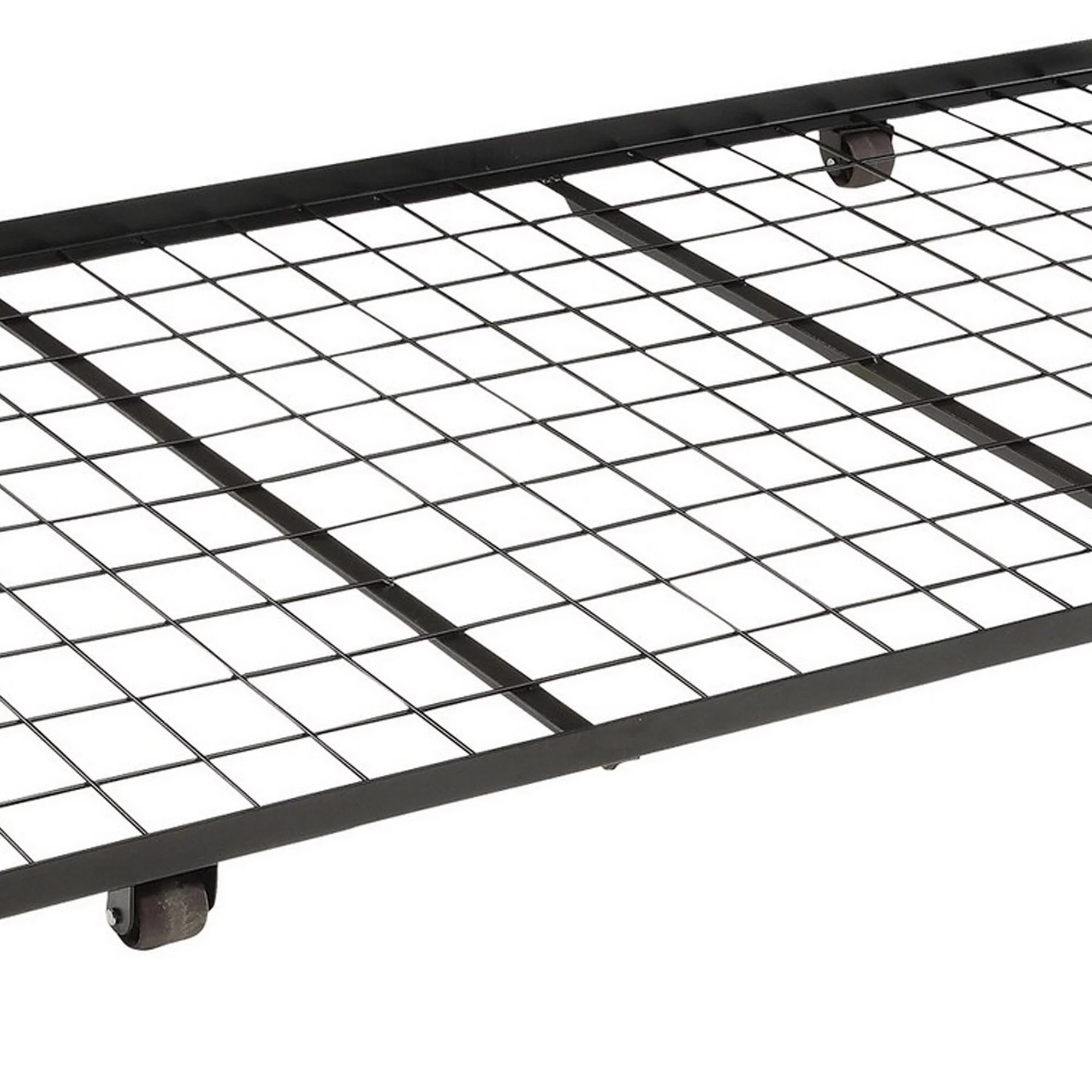 Twin Trundle Bed Frame, Rolling Caster Wheels, Sturdy Gridlike Frame, Black