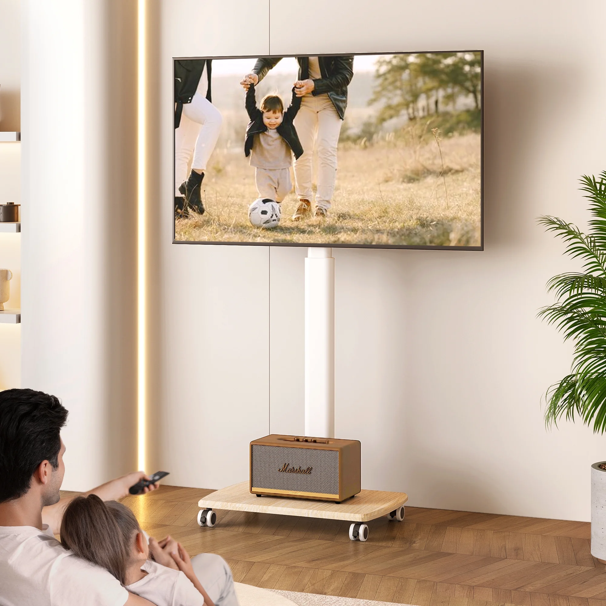 FITUEYES Rolling TV Floor Stand for 32 - 65 Inch TVs,Tall Height Adjustable Mobile TV Stand for Bedroom, Corner, Dorm, Hold up to 88 lbs