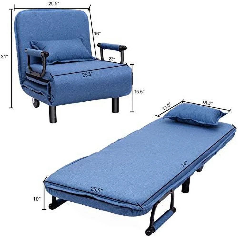 TJUNBOLIFE Convertible Sleeper Sofa Chair Bed  Folding Arm Lounge Couch Chair with Pillow and 5 Position Adjustable Backrest  Sleeper Leisure Recliner for Living Room Home Office (Brown)