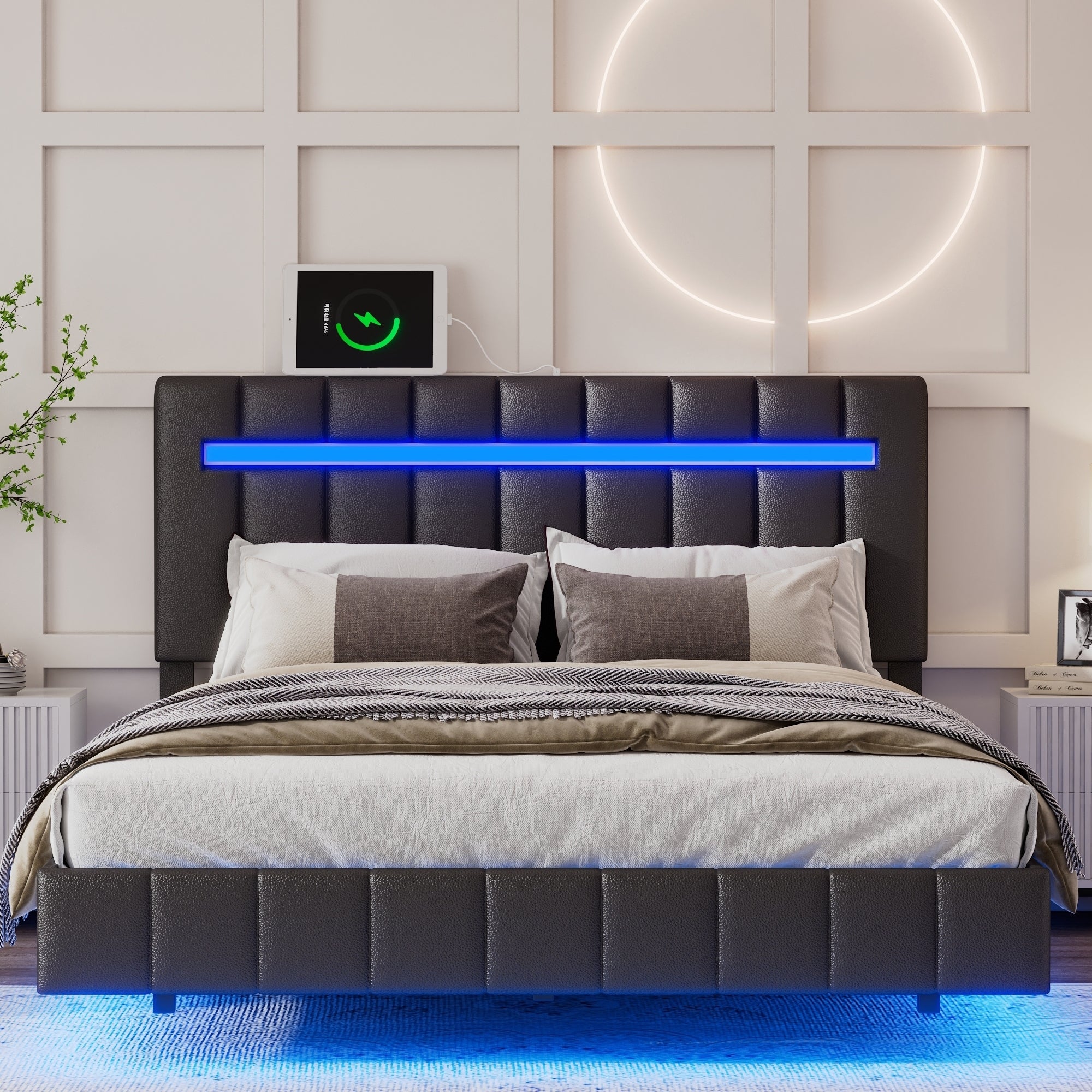 Marc Full II Size Floating Bed Frame with LED  - Black