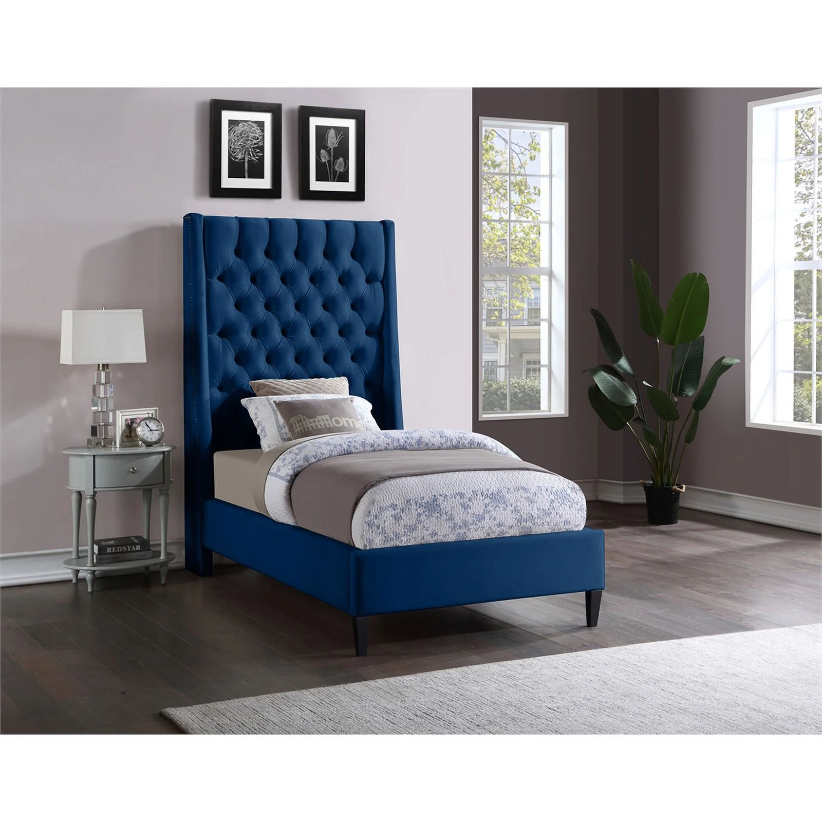 Meridian Furniture Fritz Navy Velvet Twin Bed