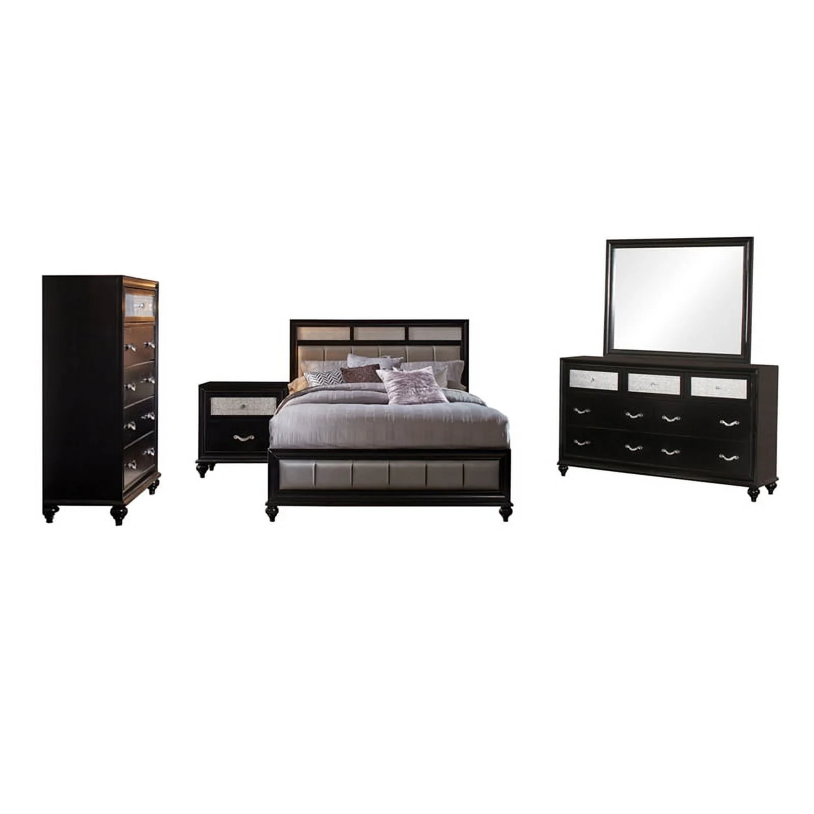 Barzini Bedroom Set with Upholstered Headboard Black