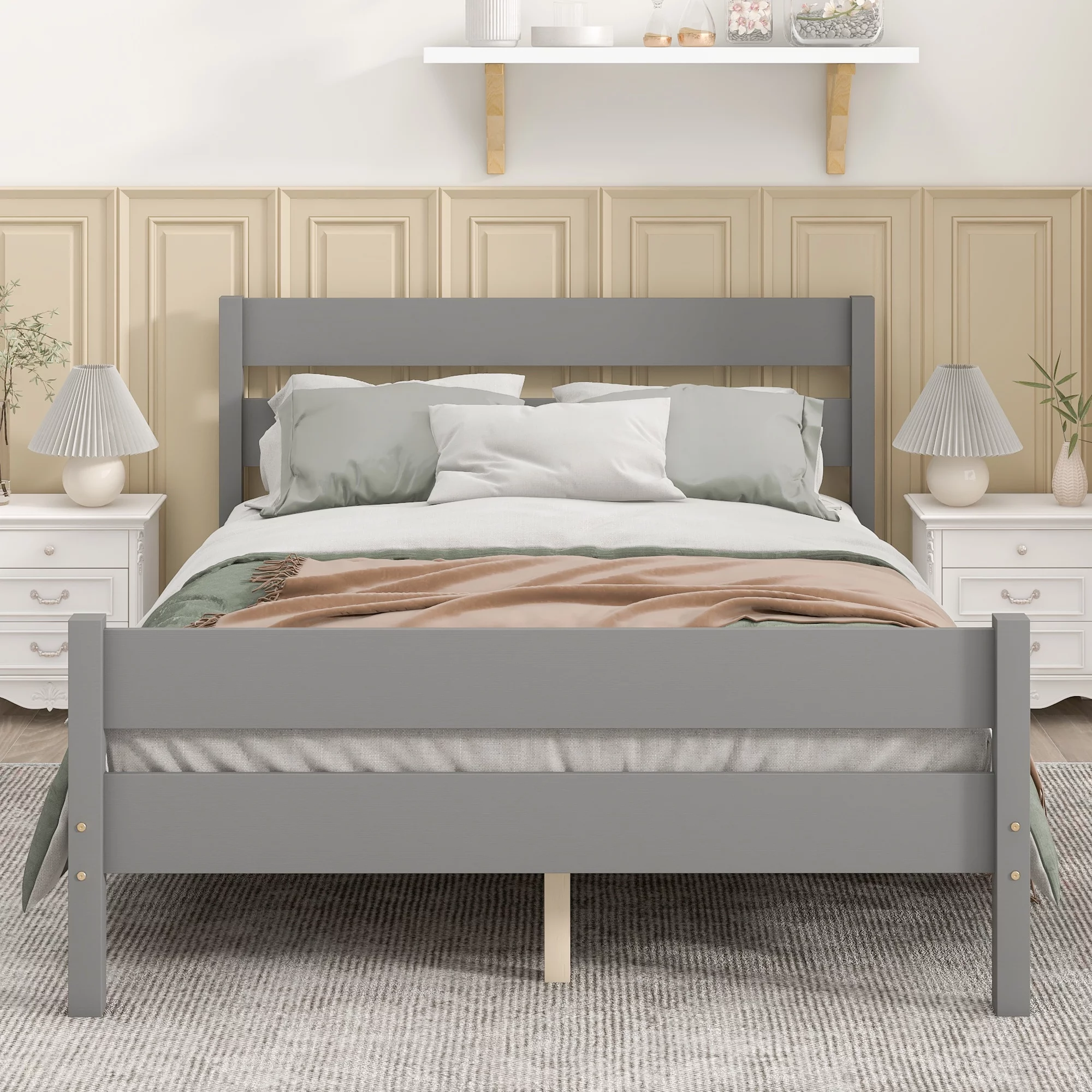 Full Bed with Headboard and Footboard,Grey