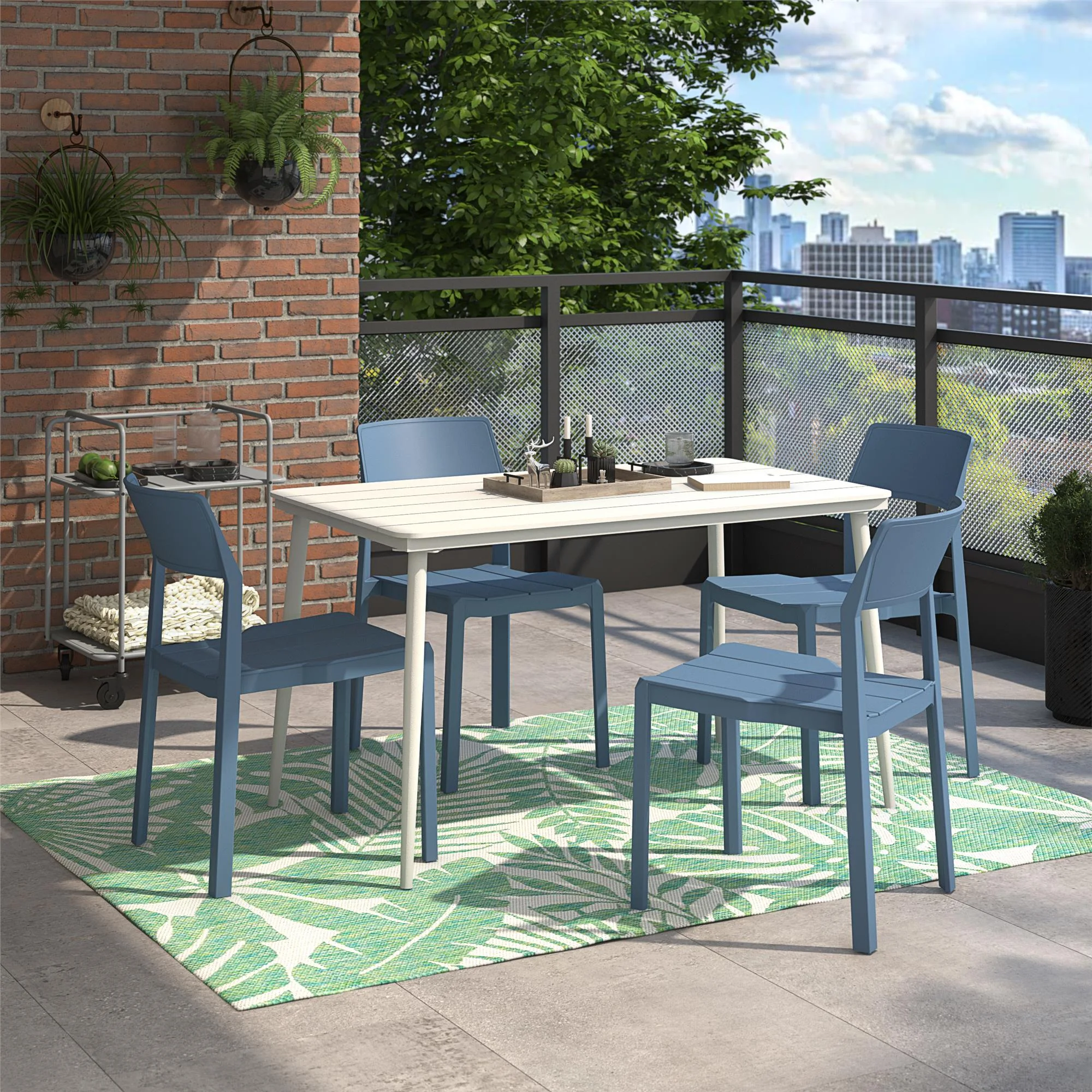 Novogratz Chandler Dining Chairs, Indoor/Outdoor, 4-Pack, French Blue