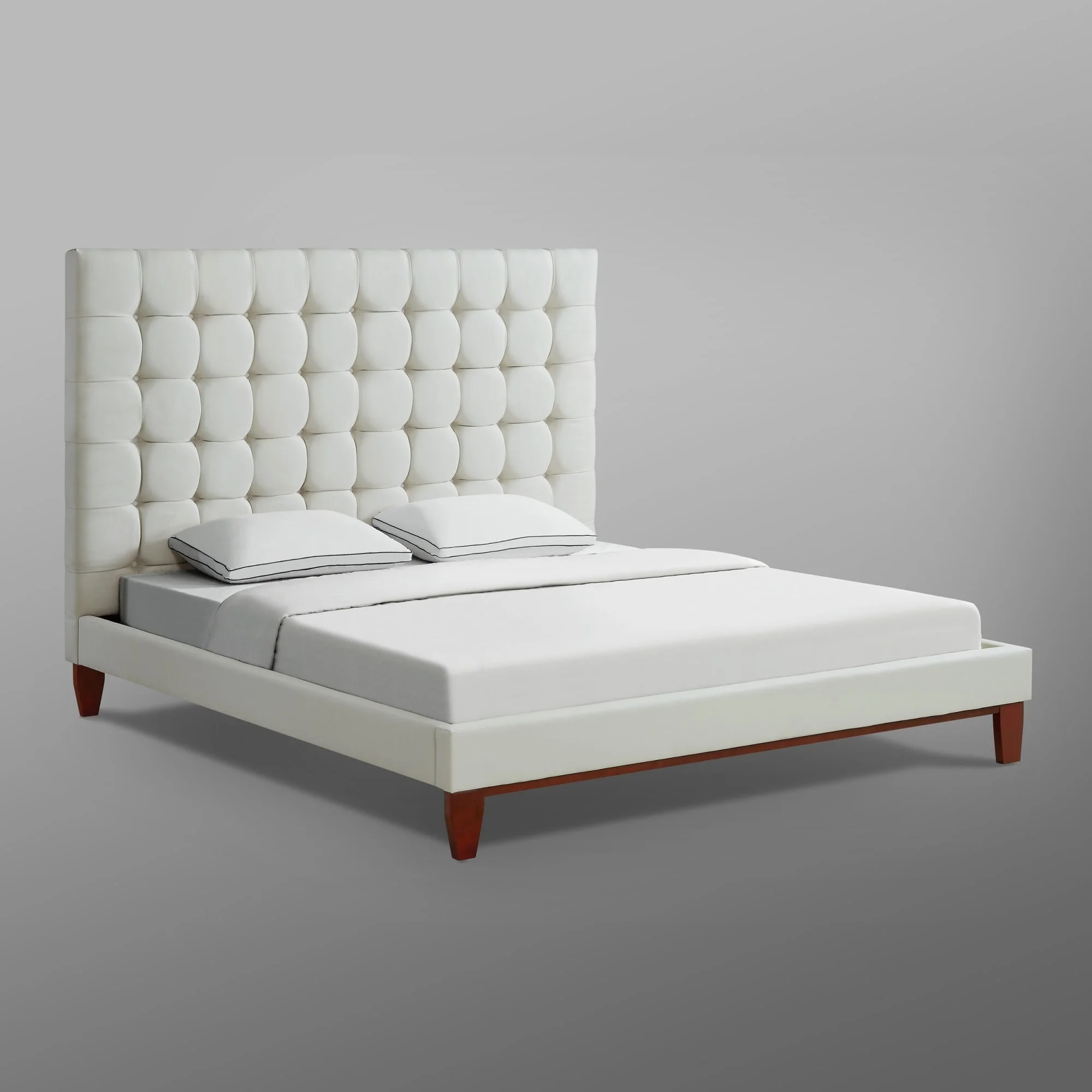Inspired Home Ryan Velvet or Linen Button Tufted Platform Bed beige linen King
