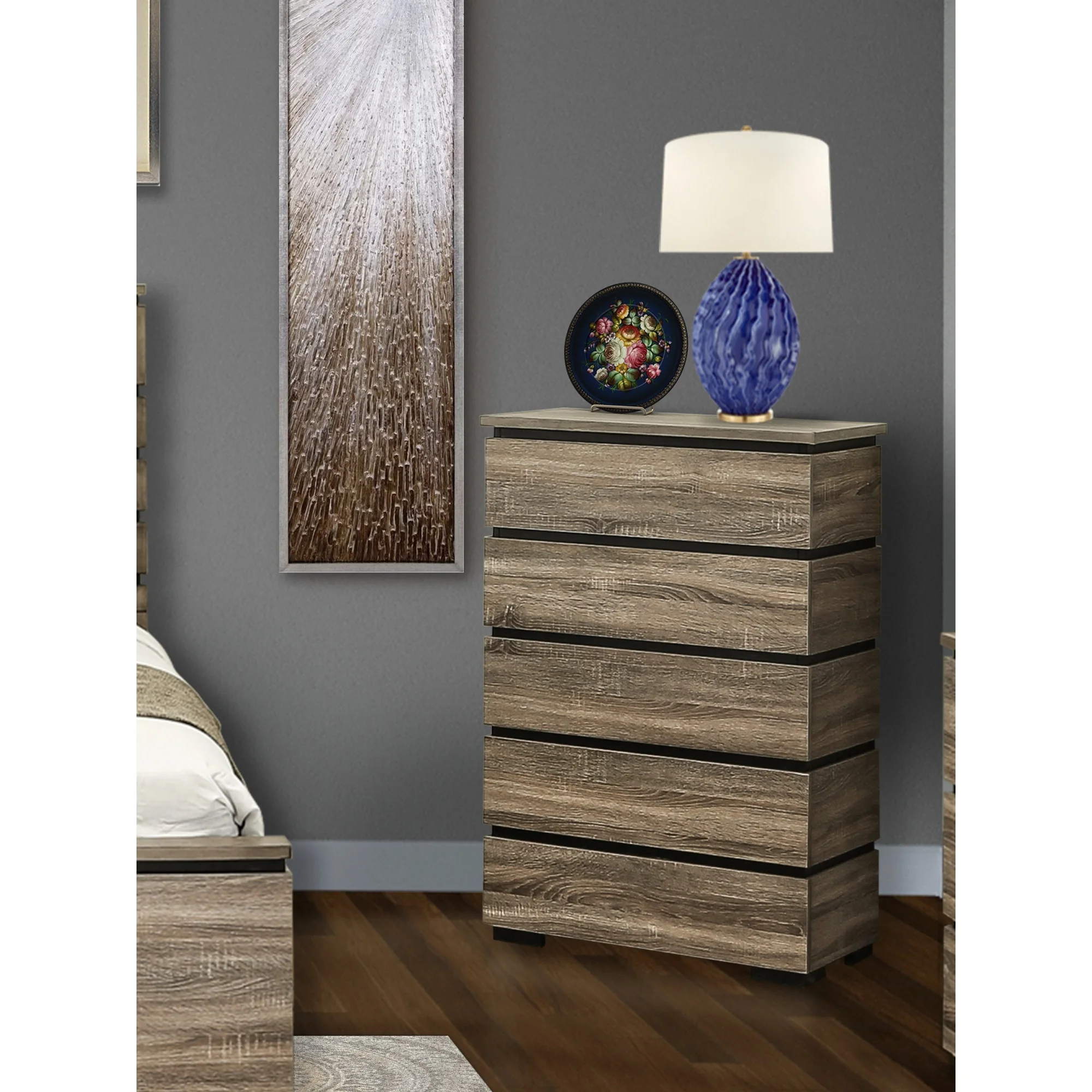East West Furniture SAC-02 Savona Chest in Antique Gray Finish
