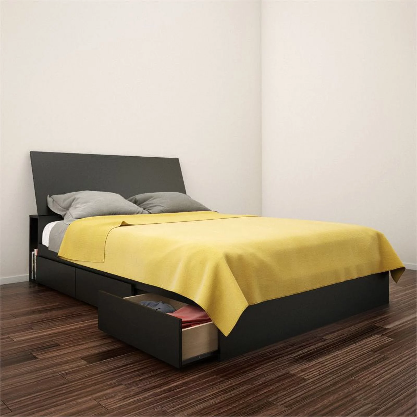 Pemberly Row Modern 2 Piece Full Size Storage Bedroom Set in Black