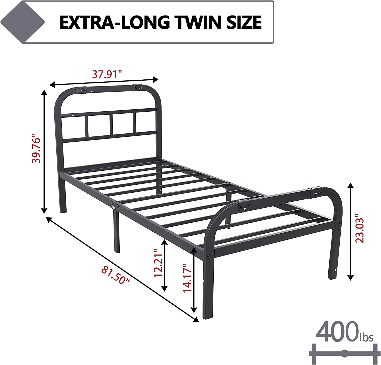 Twin XL Bed Frame with Headboard and Footboard  2000lbs Heavy Duty Strengthen Support Mattress Foundation  Metal Platform Bed Frame No Box Spring Needed  Quiet and Anti-Slip  Easy Assembl