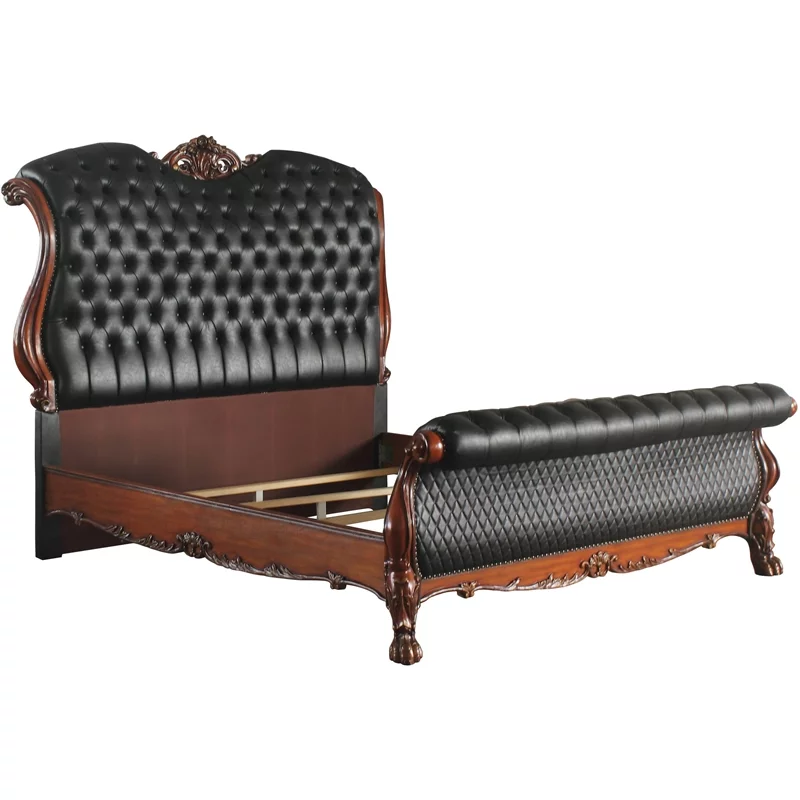 Bowery Hill Traditional Eastern King Bed in PU & Cherry Oak Finish