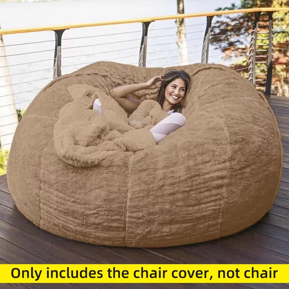 Home Sponge Bed Bean Bag Chair Cover Slipcover Double Bedroom Balcony Large Couch Round Soft Fluffy Cover No Fillings Only Cover