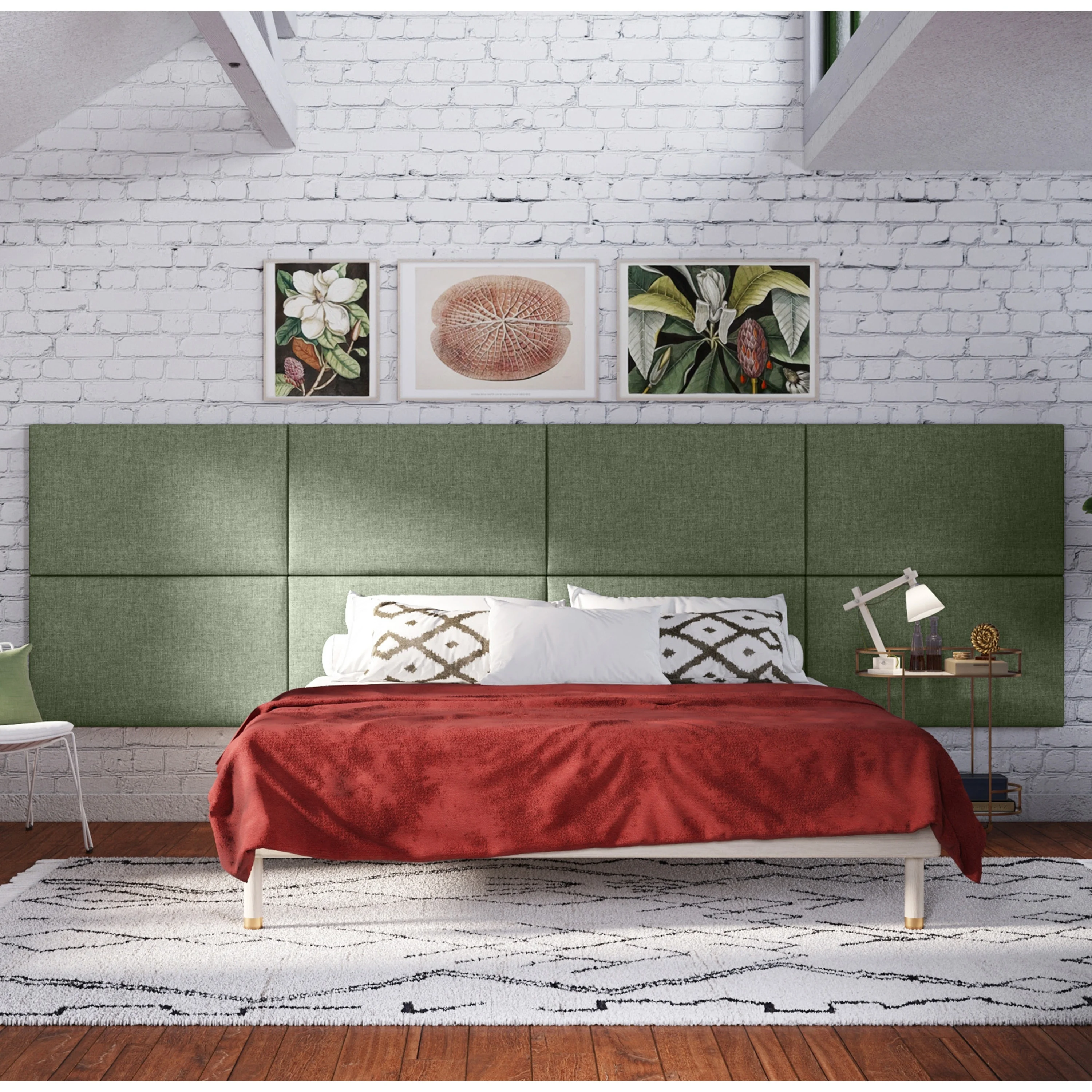 Jaxx Panelist Padded Headboard - Set of 2 Wall Panels Microvelvet Cypress Green - King