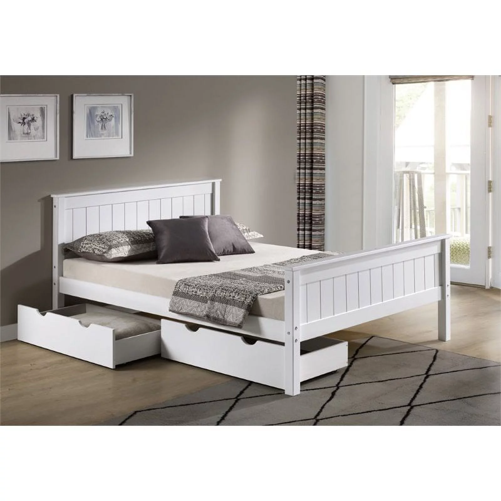 Rosebery Kids Full Wood Platform Bed with Storage Drawers in White