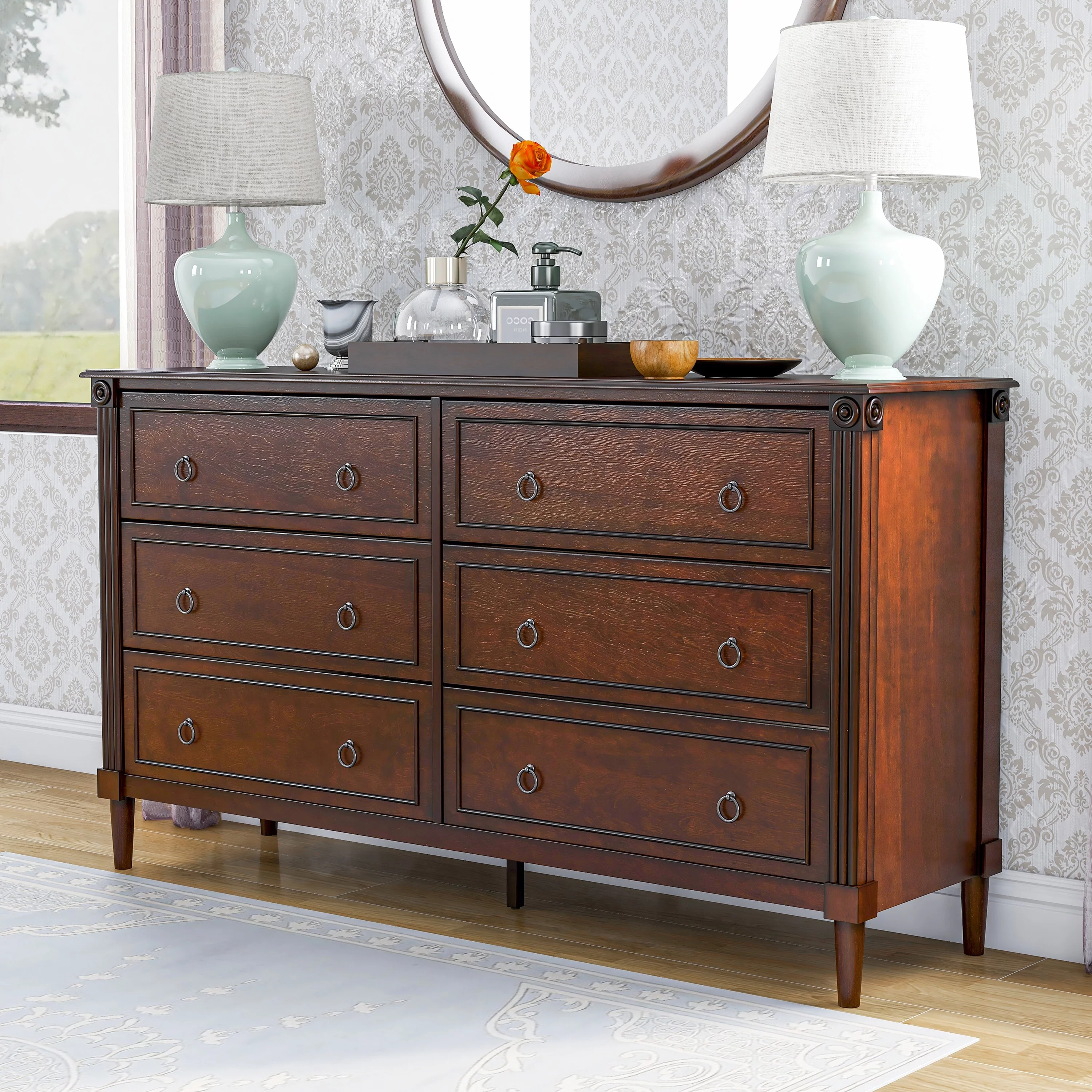 Furniture of America Joneigh Traditional 60-inch Wide 6-Drawer Double Dresser by  Antique Grey Antique