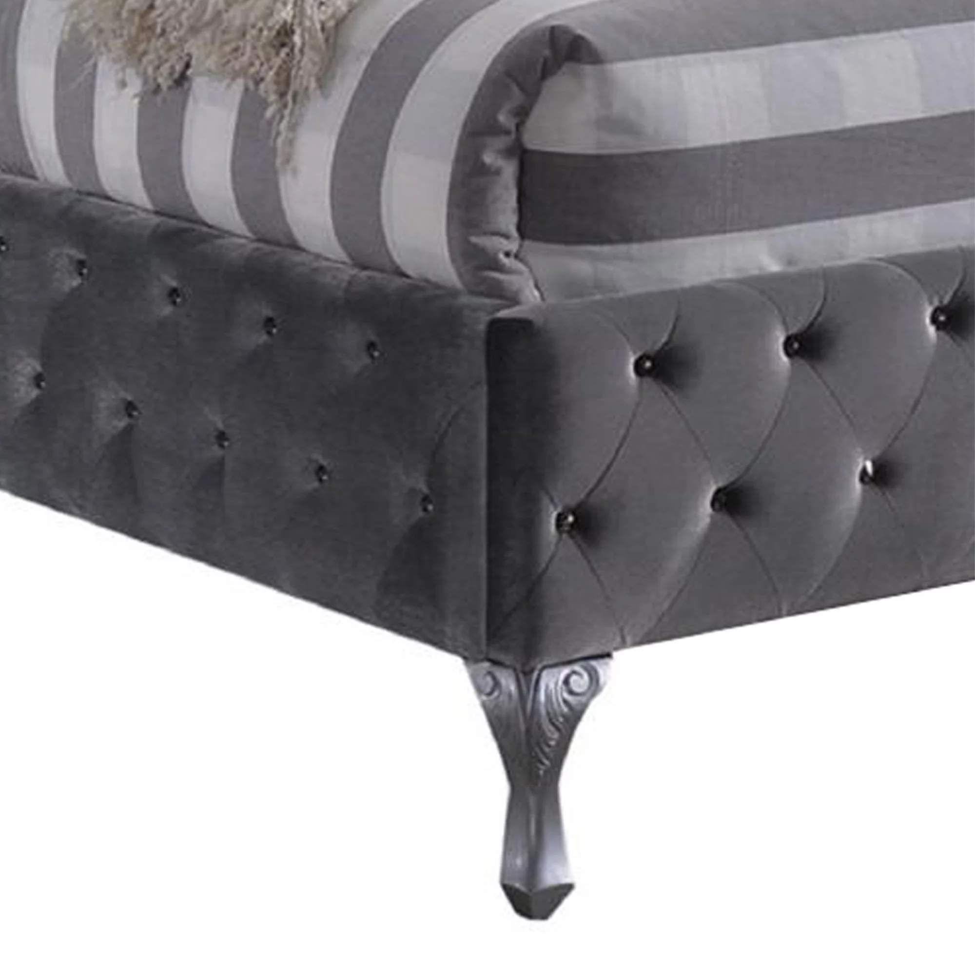 Button Tufted Fabric Upholstered Eastern King Bed, Gray