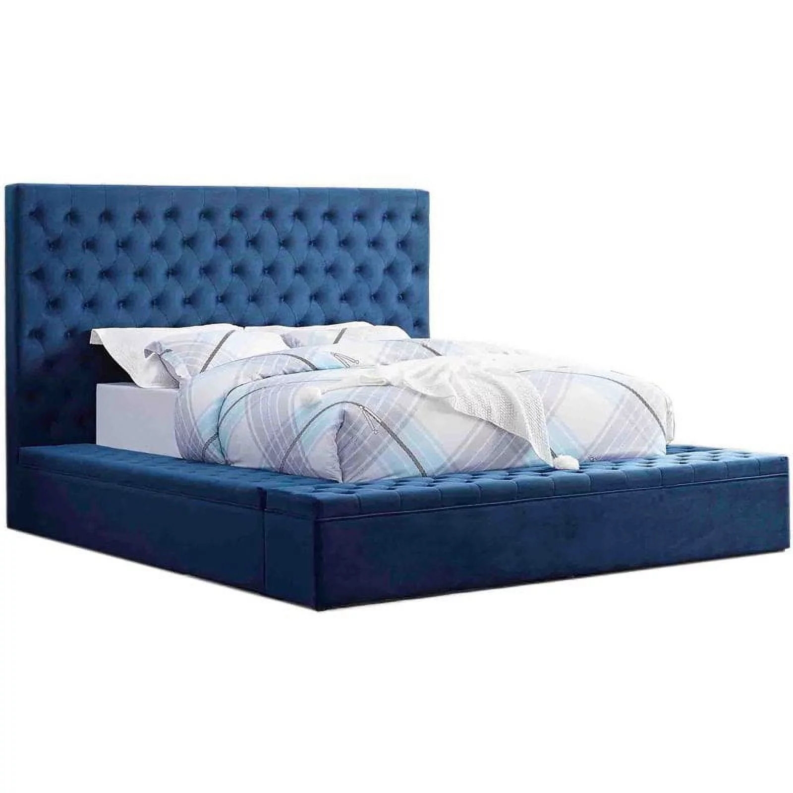 Best Master Furniture Cierra Fabric Platform Queen Bed with Storage in Blue
