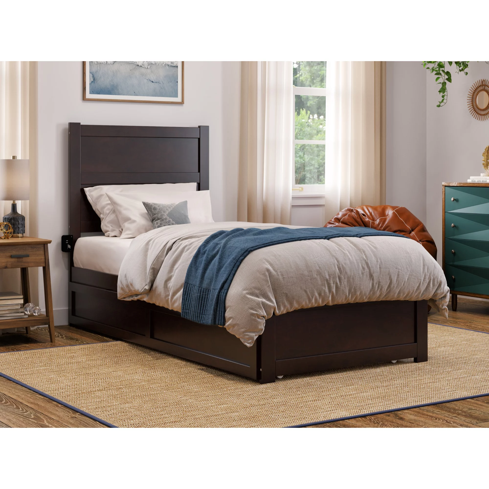 AFI NoHo Twin XL Solid Wood Bed with Footboard and Twin XL Trundle in Espresso