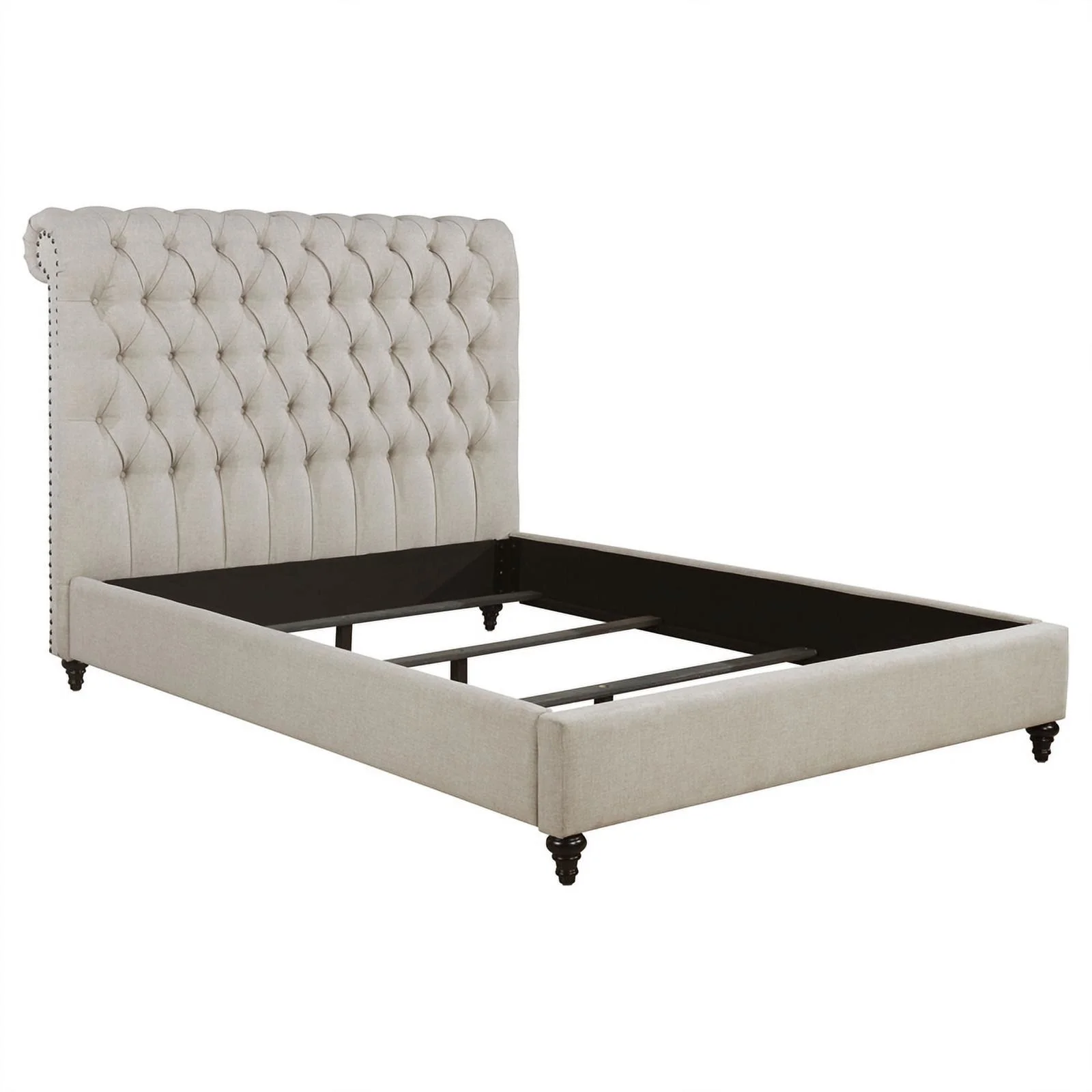 Pemberly Row Upholstered Fabric Queen Size Headboard in Beige