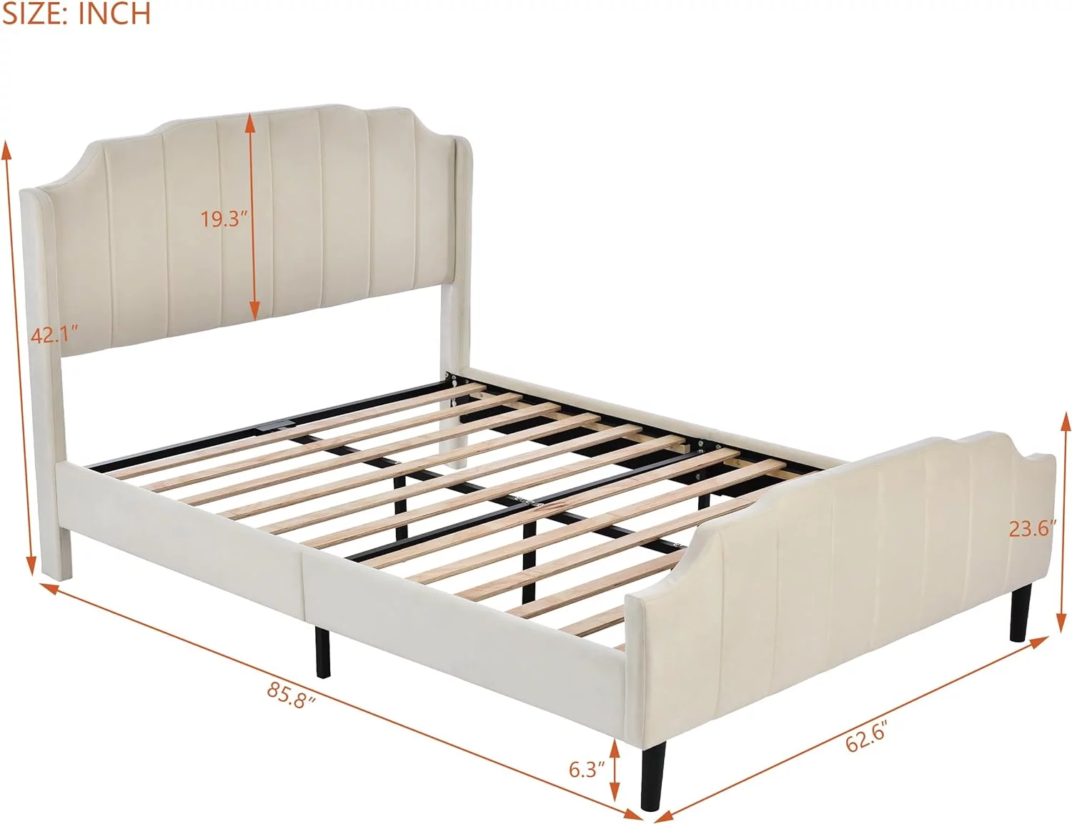 Queen Size Upholstered Platform Bed With Velvet Fabric Headboard And Footboard,No Box Spring Needed,Beige