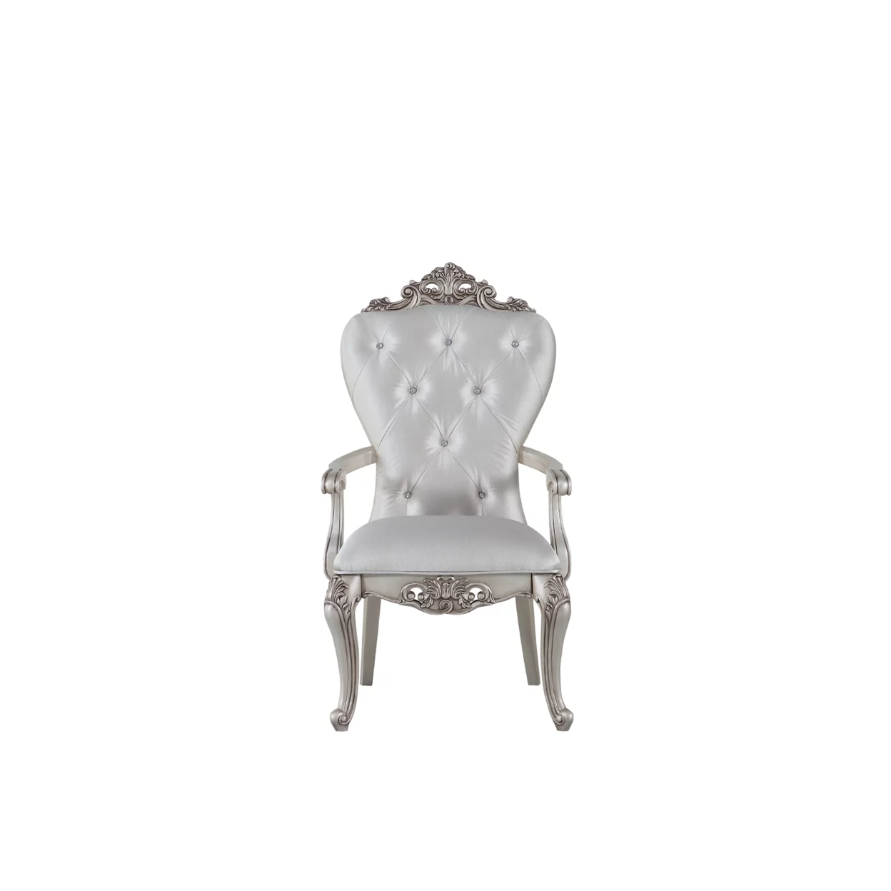 Wooden Arm Chairs with Button Tufting, Set of Two, Cream and White- Saltoro Sherpi
