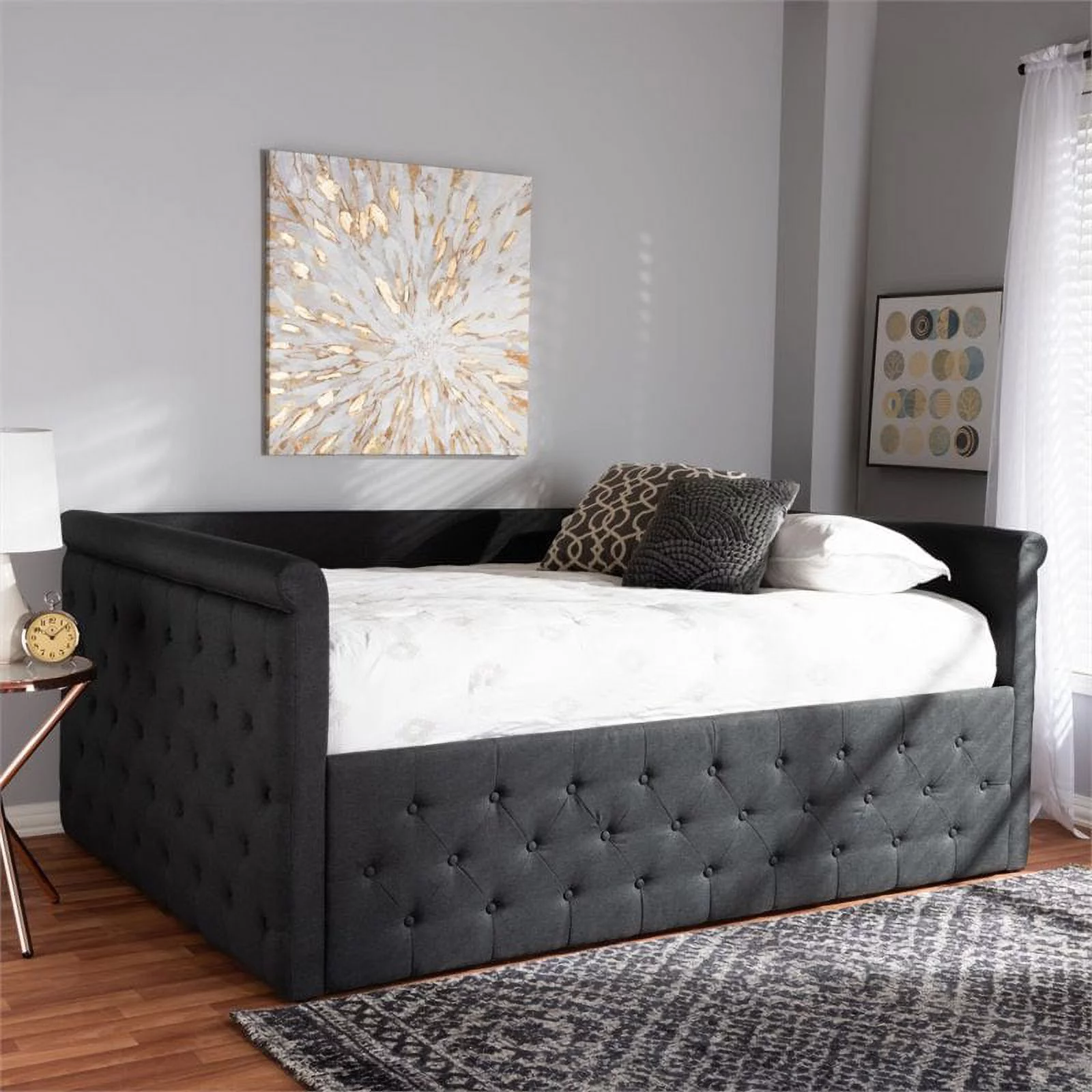 Allora Contemporary Tufted Upholstered Queen Daybed in Dark Grey