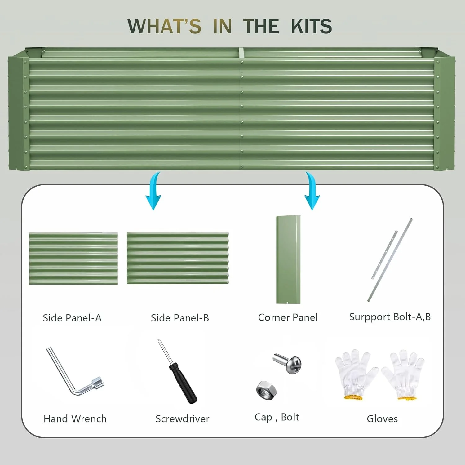 OGKBIR 8x4x2ft Galvanized Metal Raised Garden Bed for Vegetables, Outdoor Garden Raised Planter Box, Backyard Patio Planter Raised Beds for Flowers, Herbs, Fruits (Light Green)
