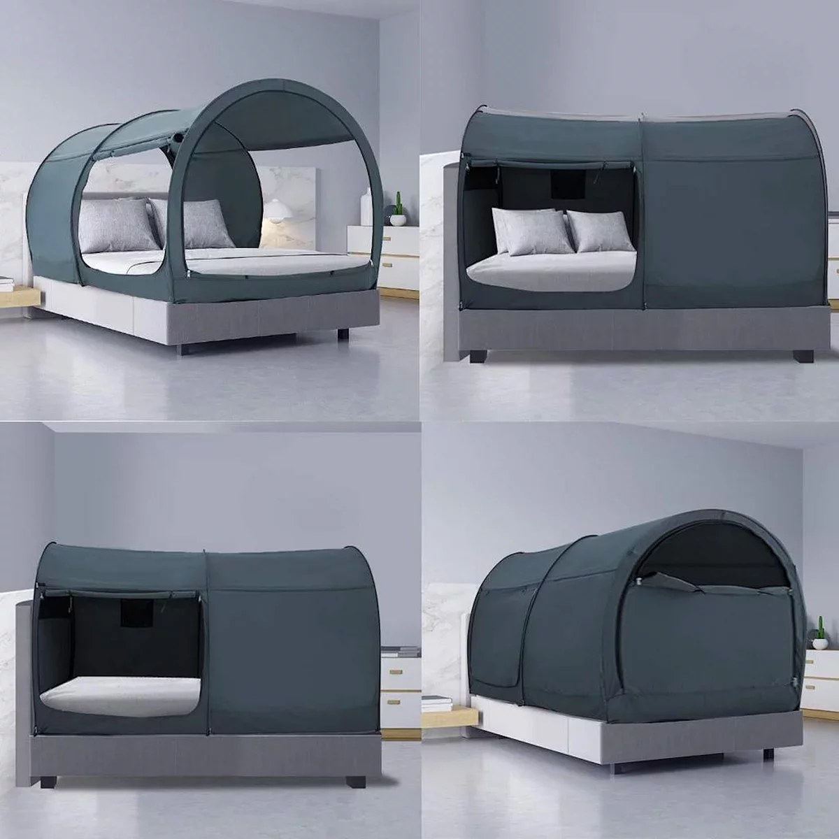 Bed Canopy Tent Privacy Space Bunk Twin Size Indoor Curtains Gray Cottage by Alvantor (Mattress Not Included)