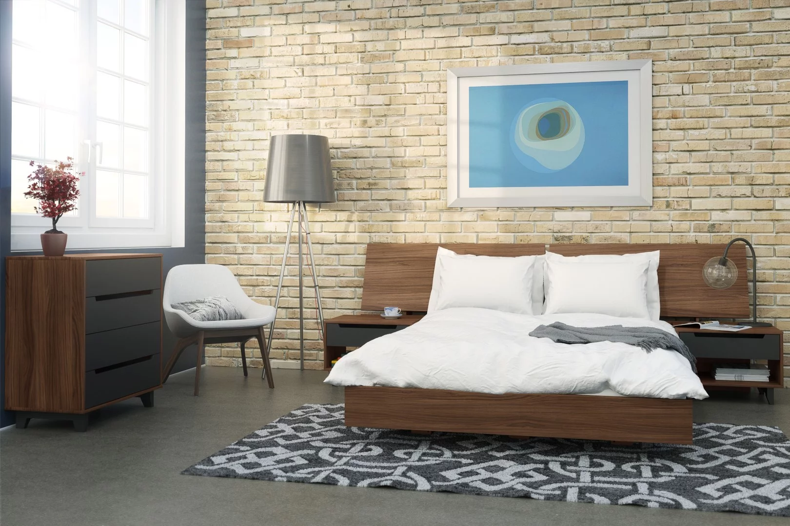 Nexera Alibi 5 Piece Bedroom Set, Walnut & Charcoal